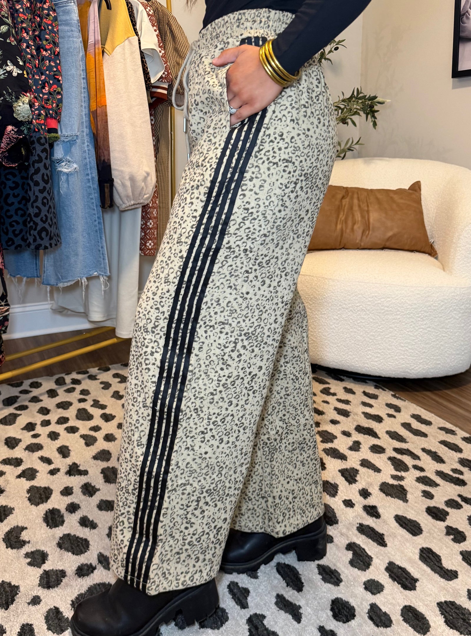 Leopard League Wide Leg Track Pant