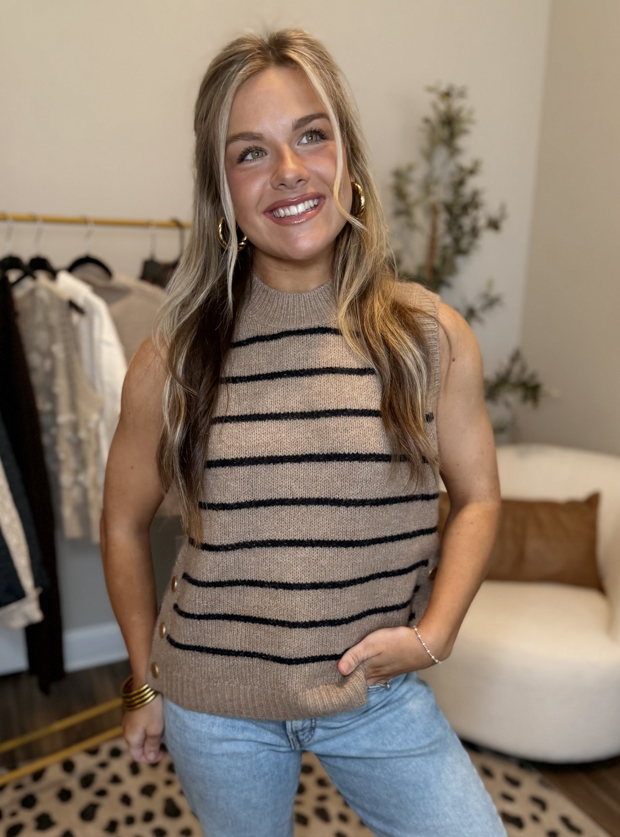 Charlie B Striped Sweater Vest