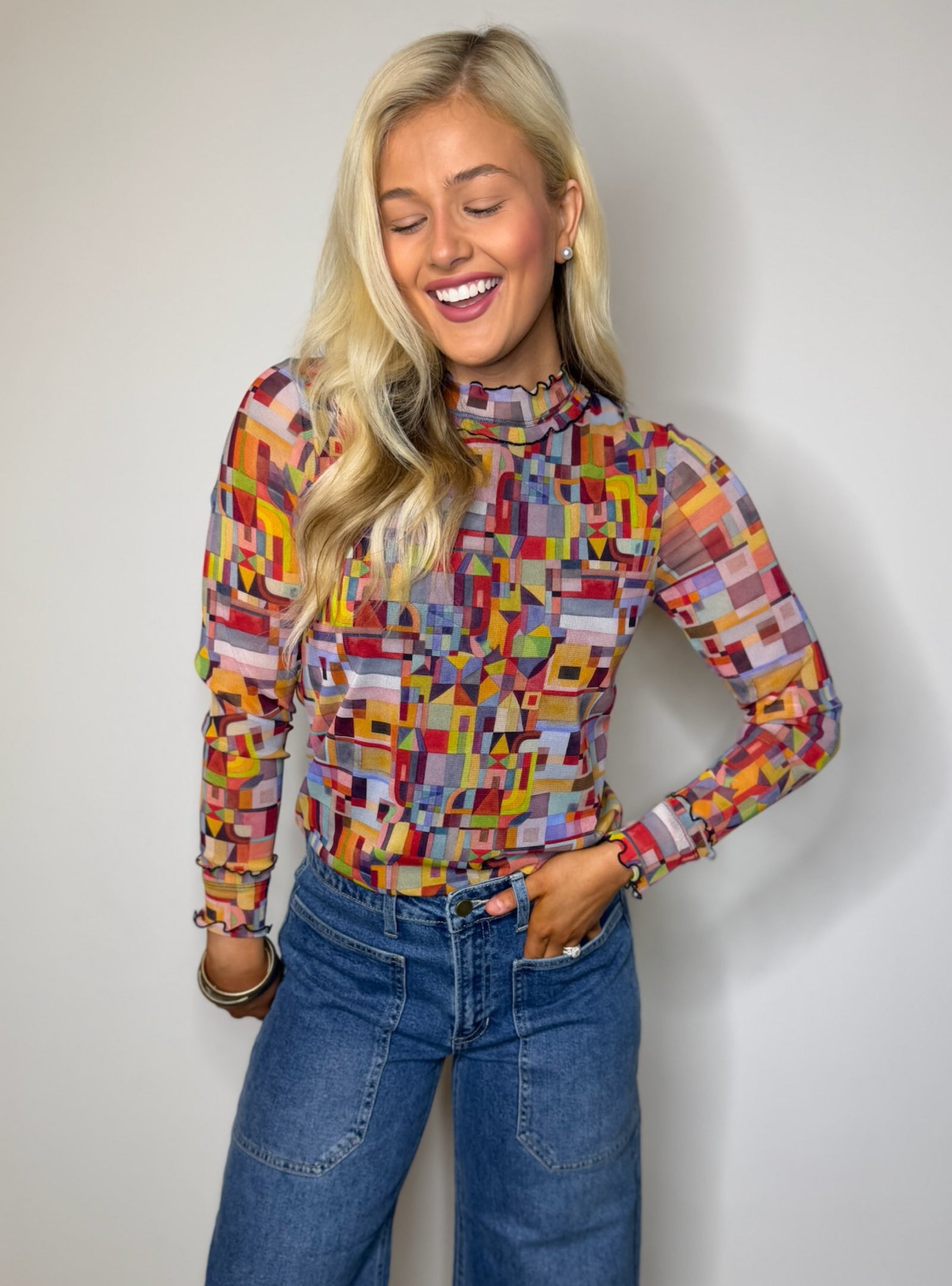 Lior Cece Mesh Long Sleeve Top - Pixel