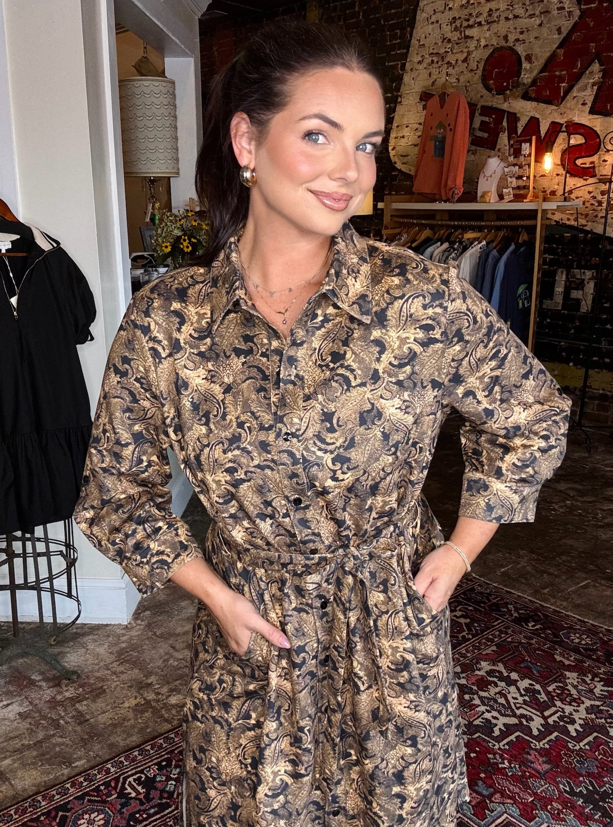 Boho Chic Printed Button Down Dress