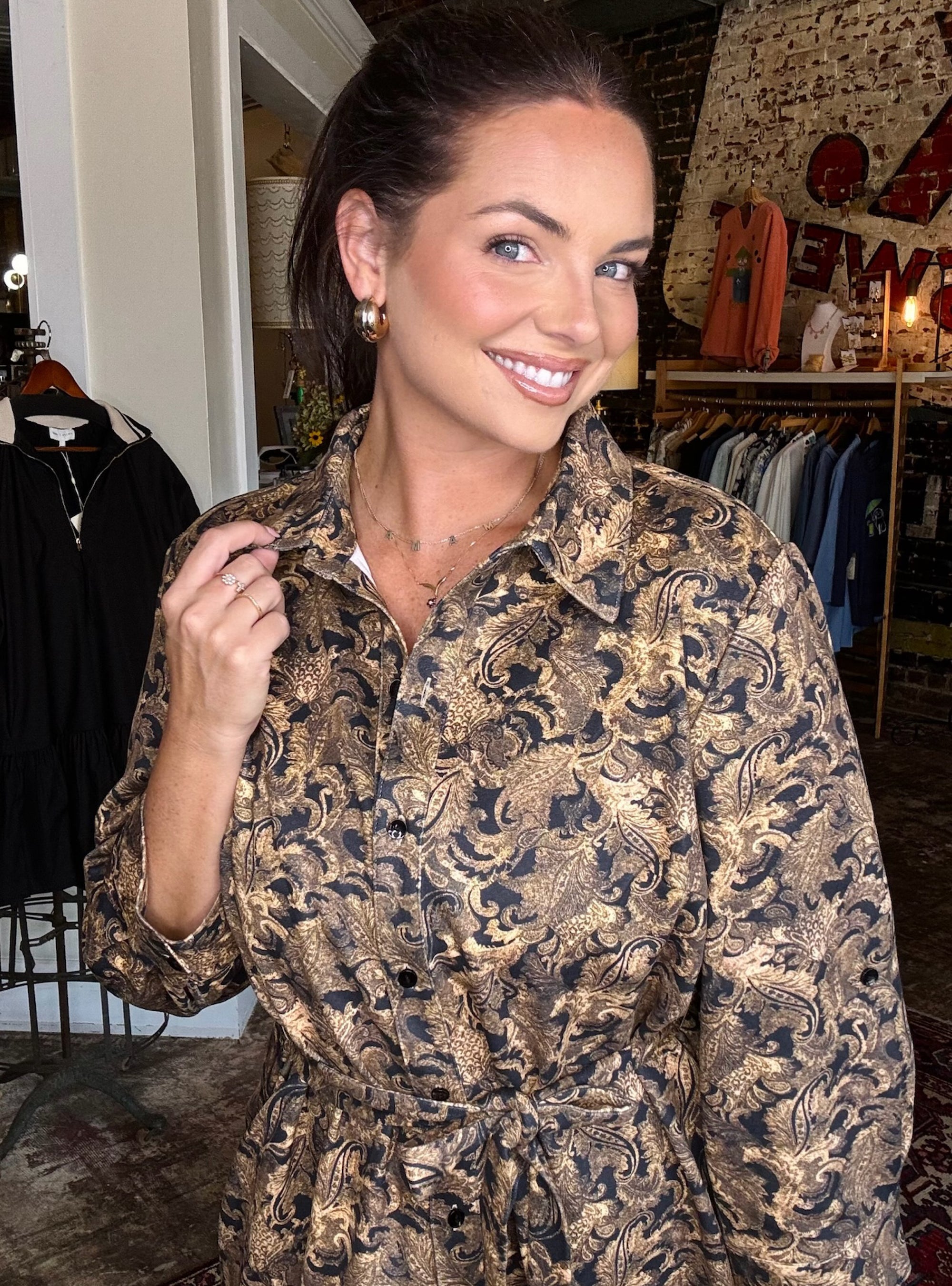 Boho Chic Printed Button Down Dress