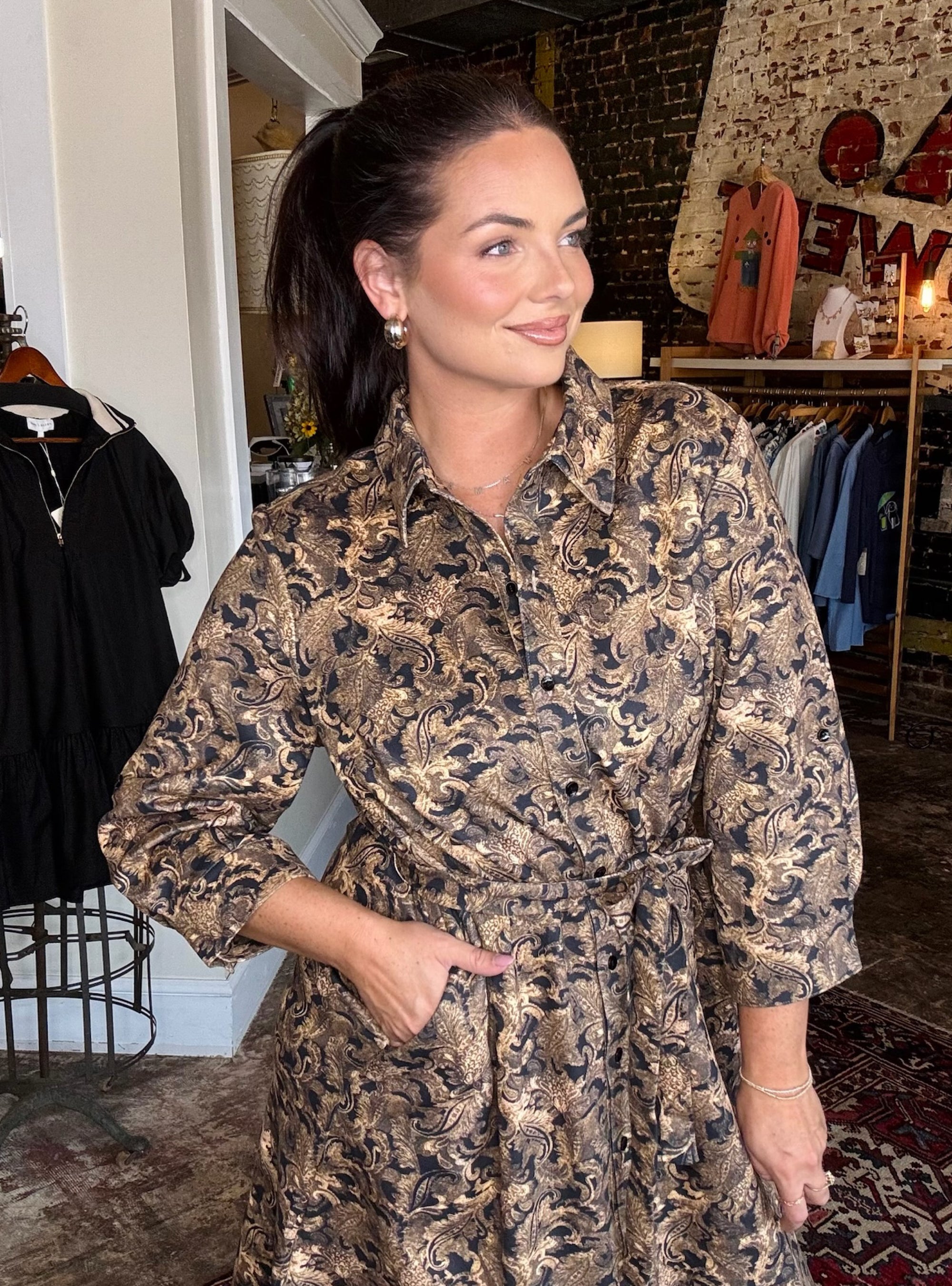 Boho Chic Printed Button Down Dress