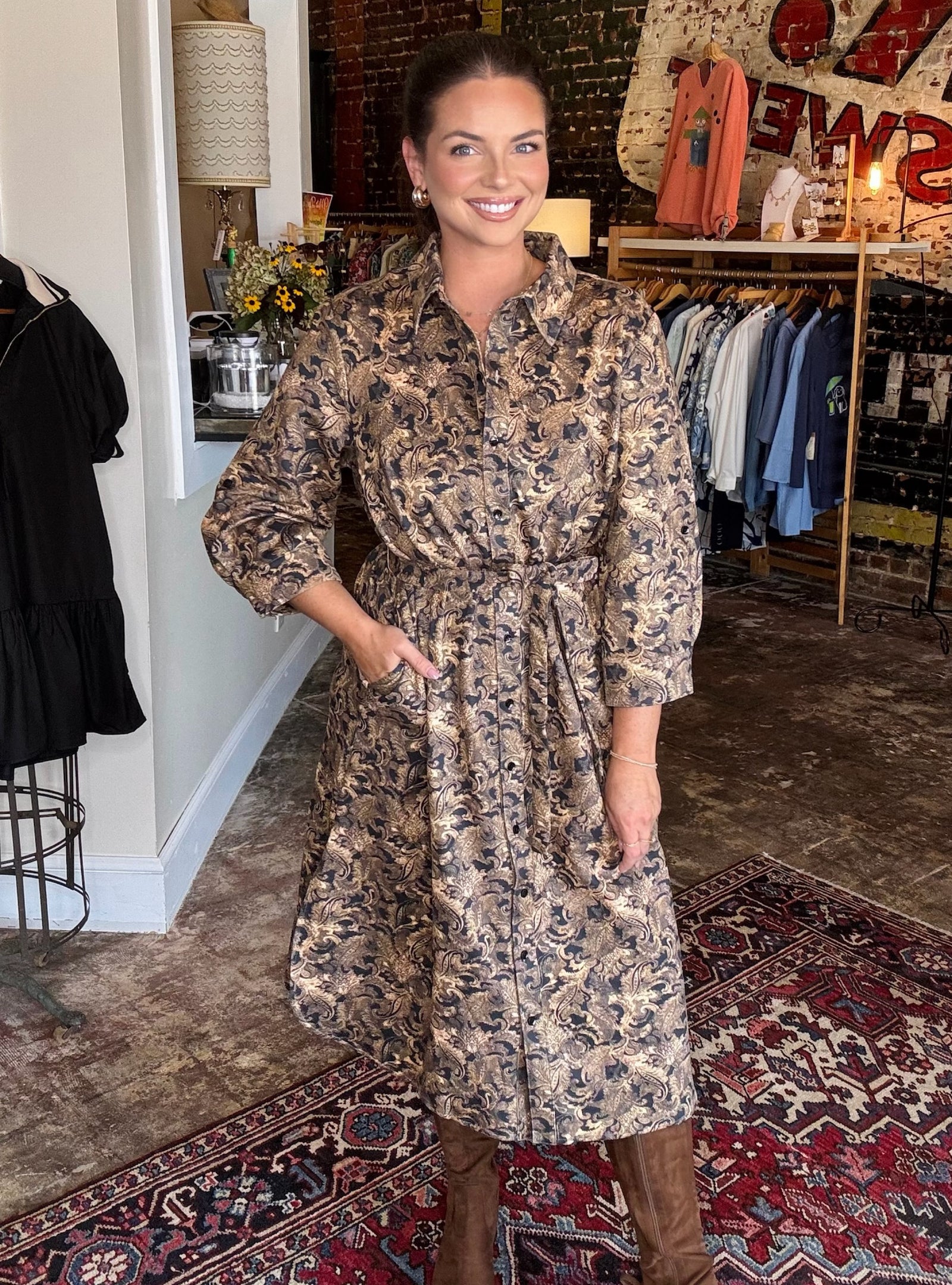 Boho Chic Printed Button Down Dress