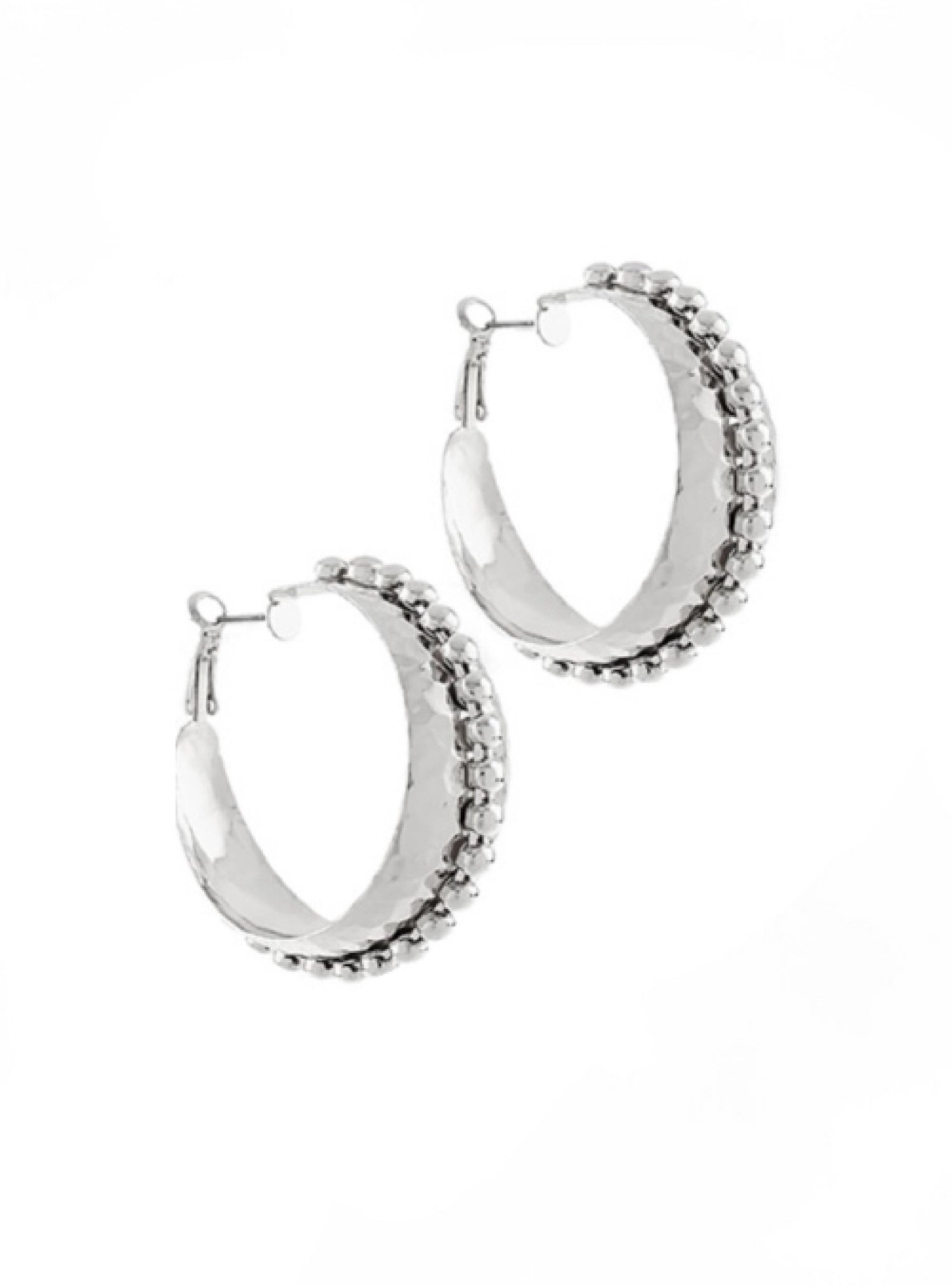 Hoop, There It Hammers Earrings - Silver