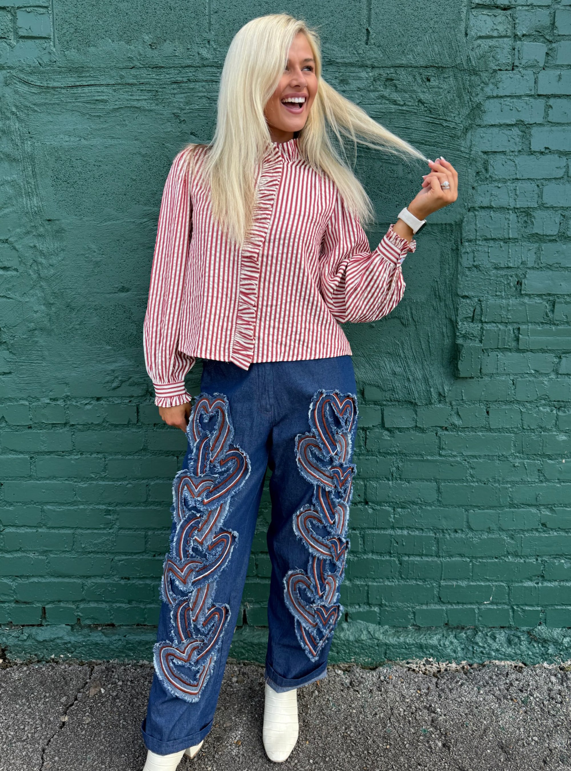 Paper Lace Heart Applique Jeans