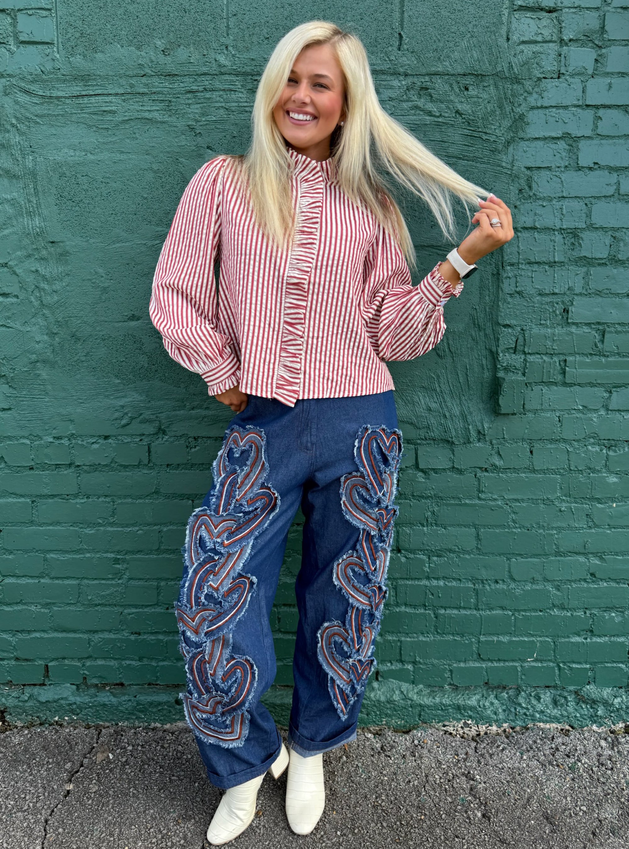 Paper Lace Heart Applique Jeans