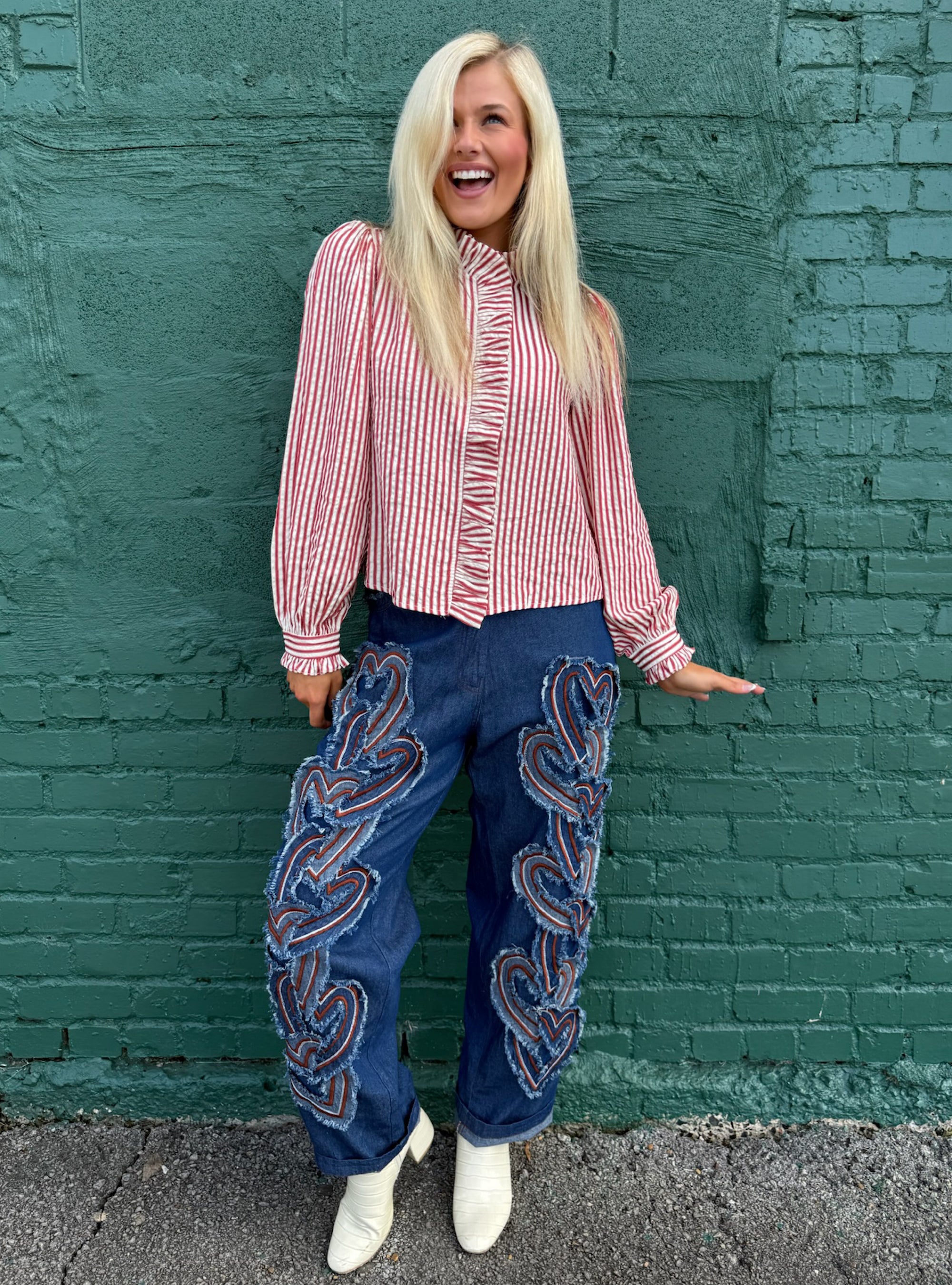 Paper Lace Heart Applique Jeans