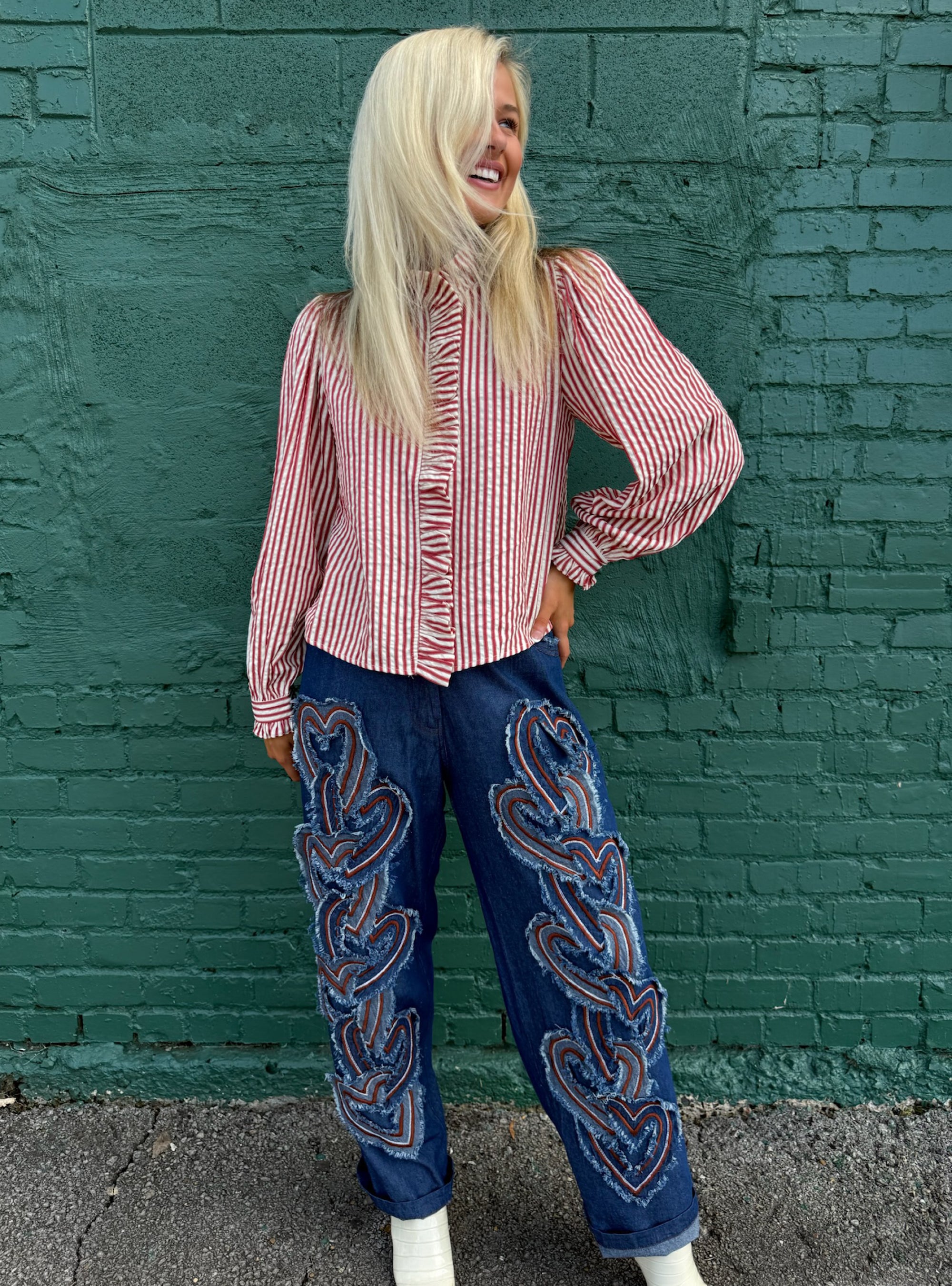 Paper Lace Heart Applique Jeans