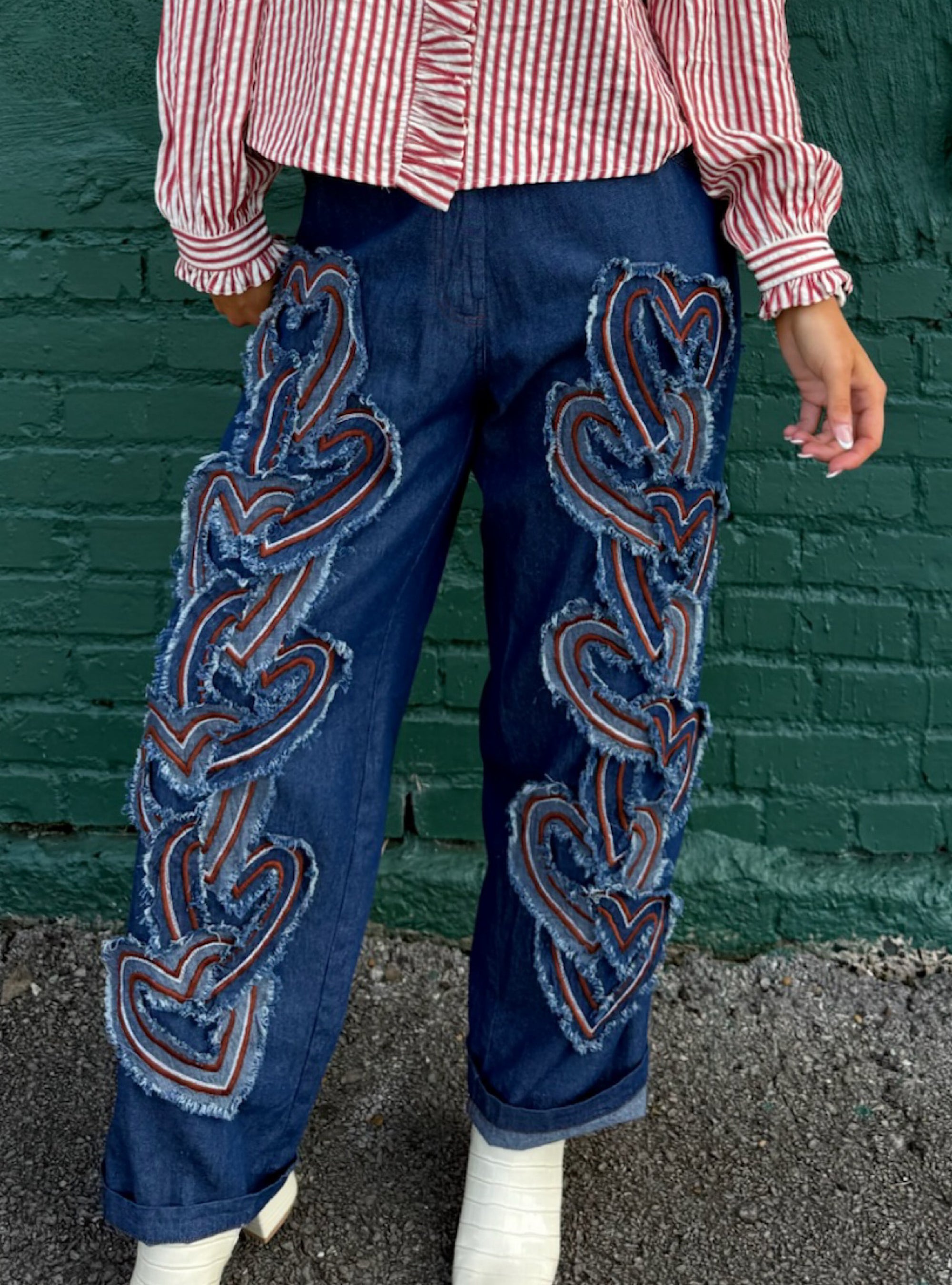 Paper Lace Heart Applique Jeans