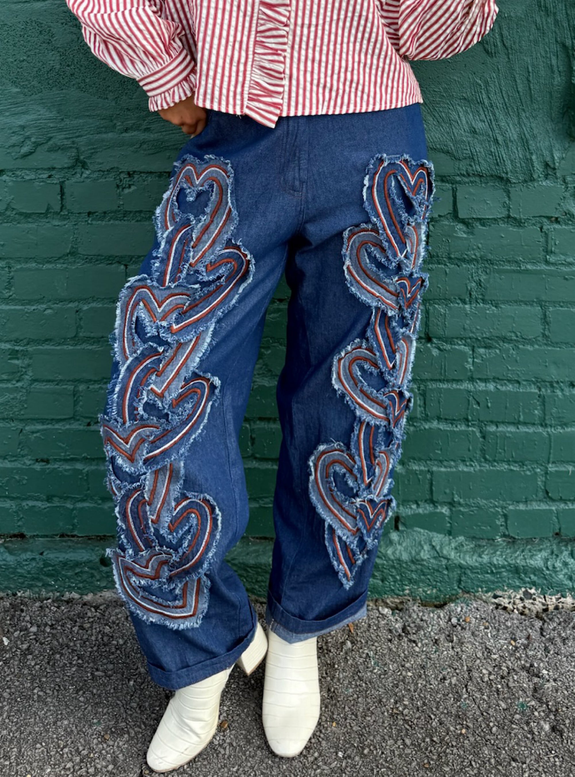 Paper Lace Heart Applique Jeans