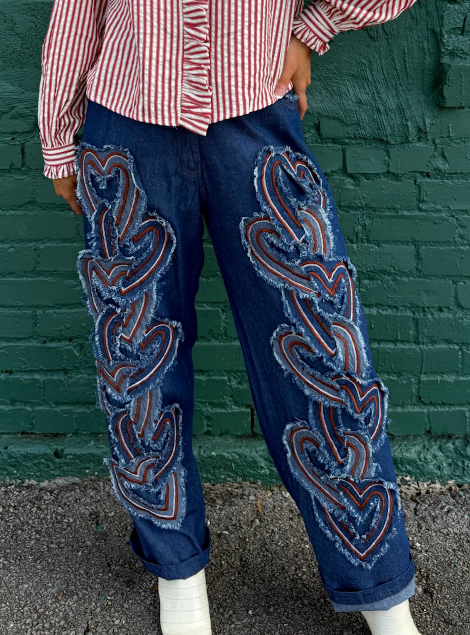 Paper Lace Heart Applique Jeans