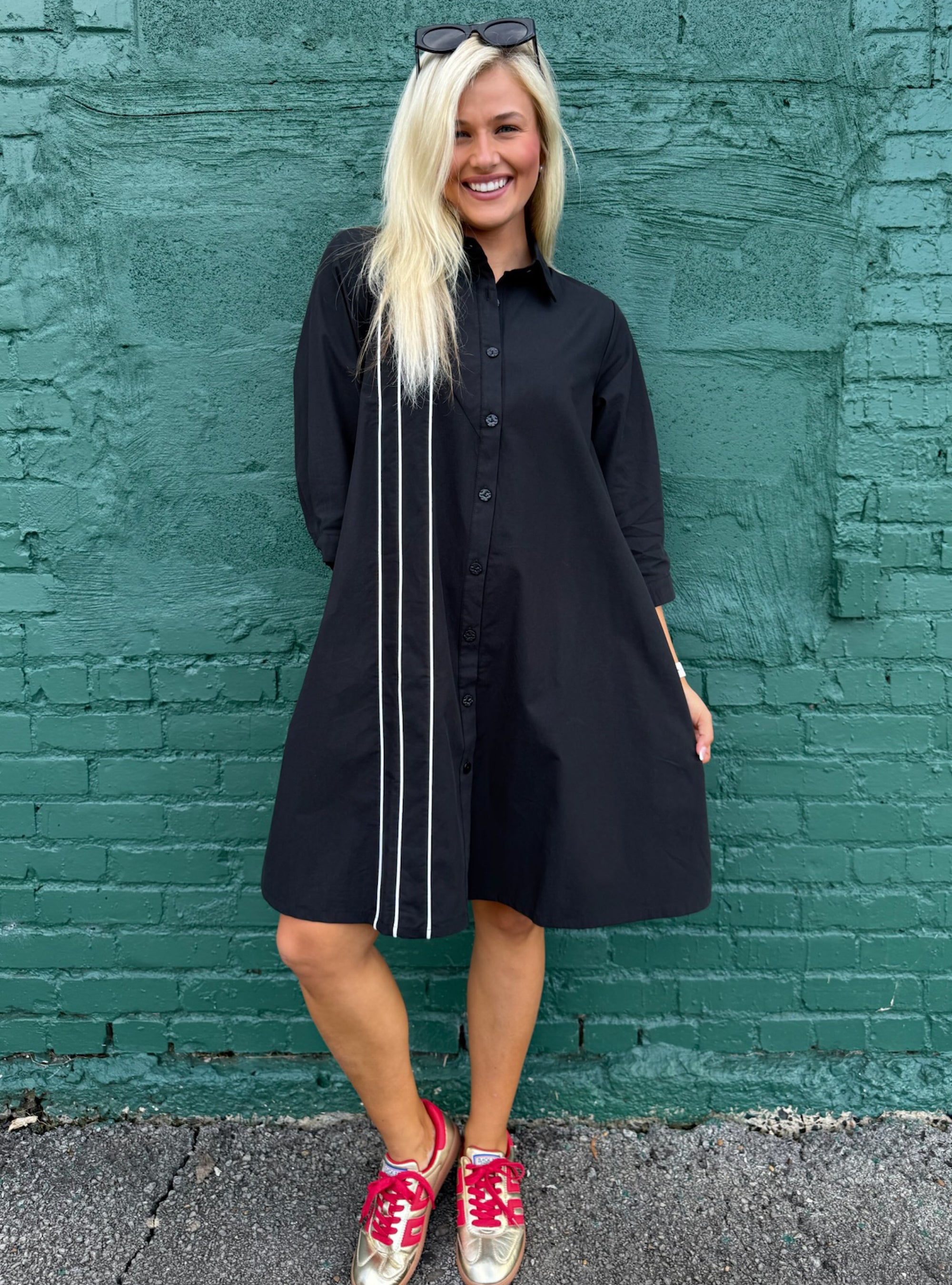 Lior Black &amp; White Button Front Dress