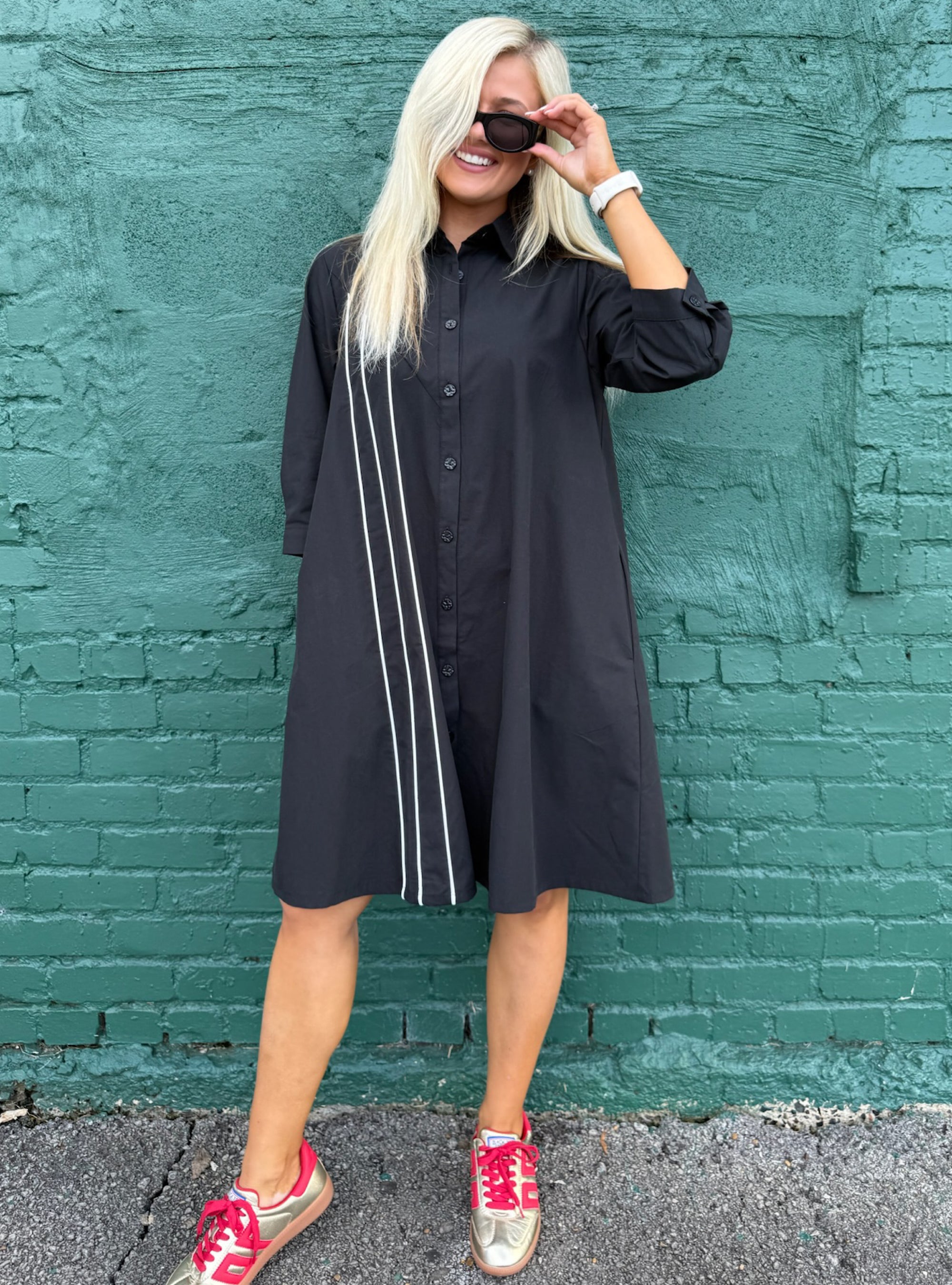 Lior Black &amp; White Button Front Dress