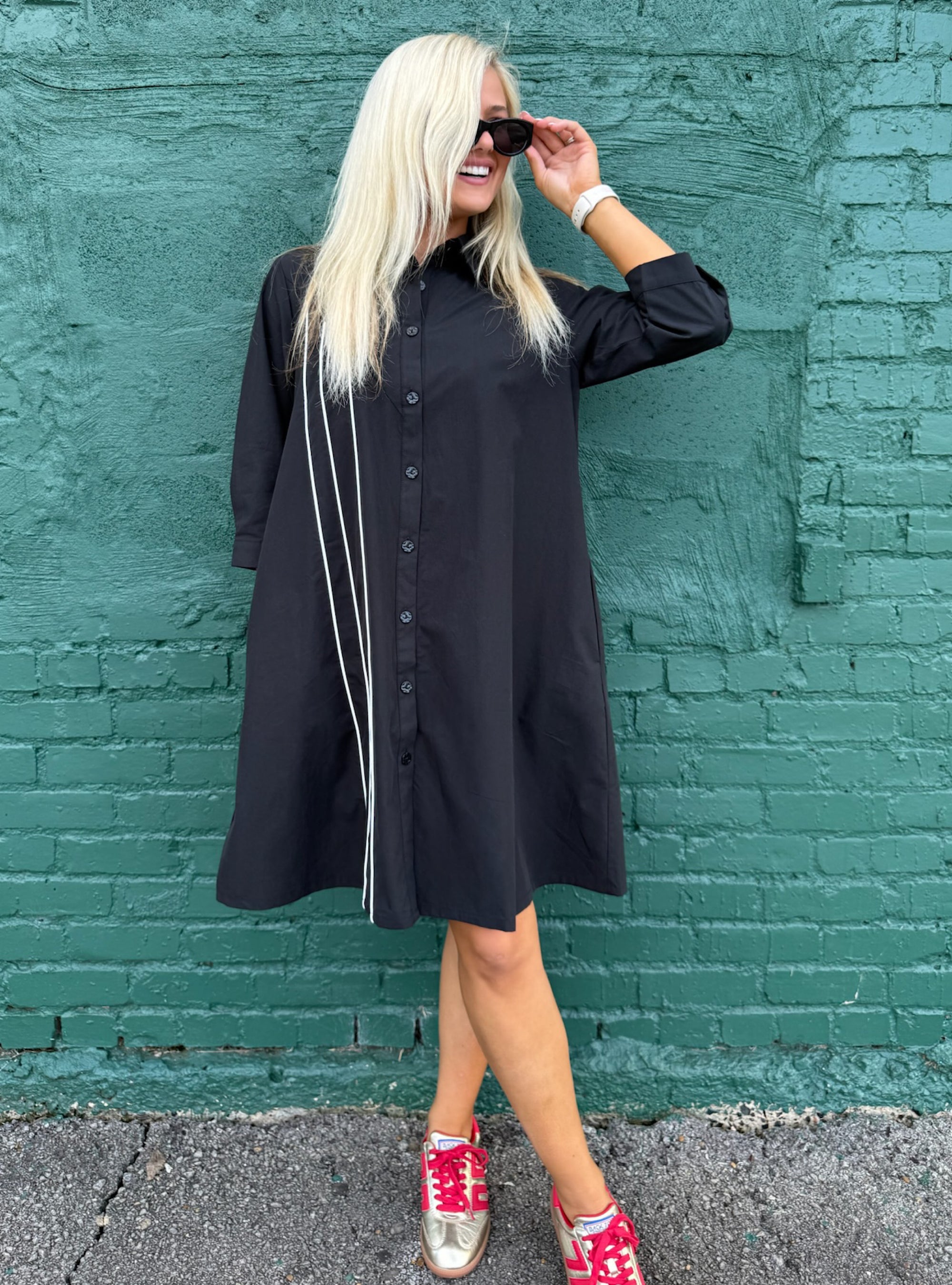 Lior Black &amp; White Button Front Dress