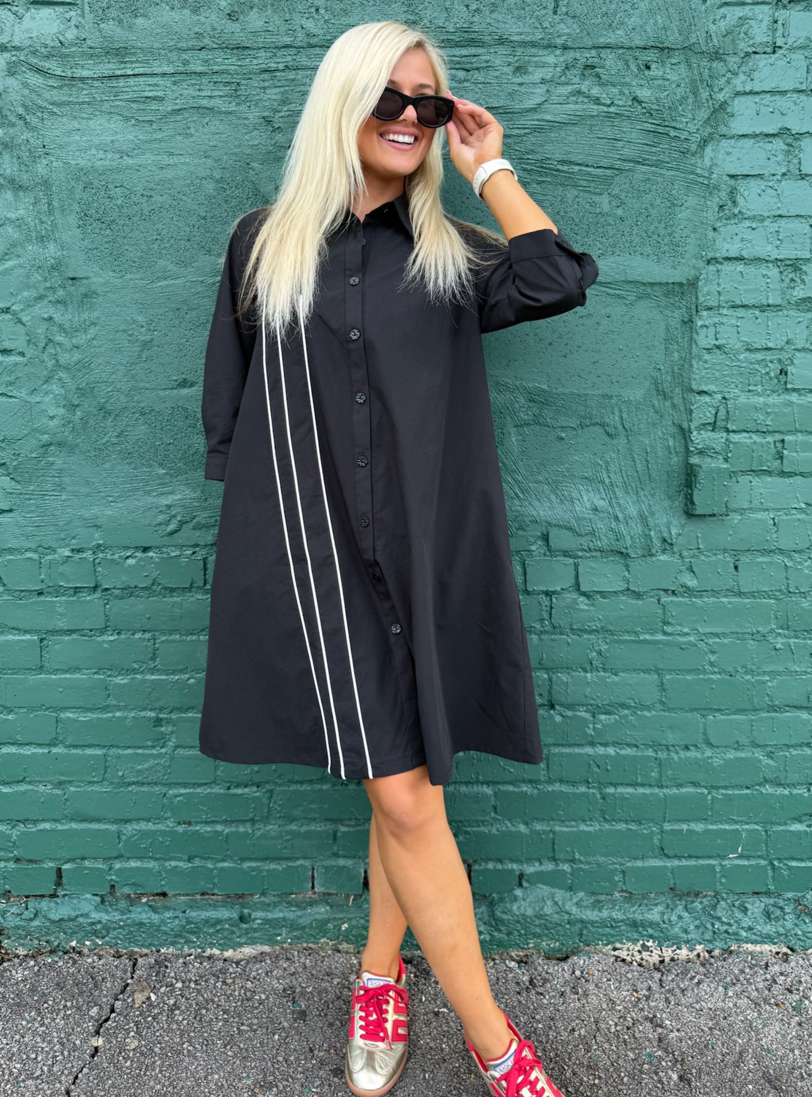 Lior Black & White Button Front Dress