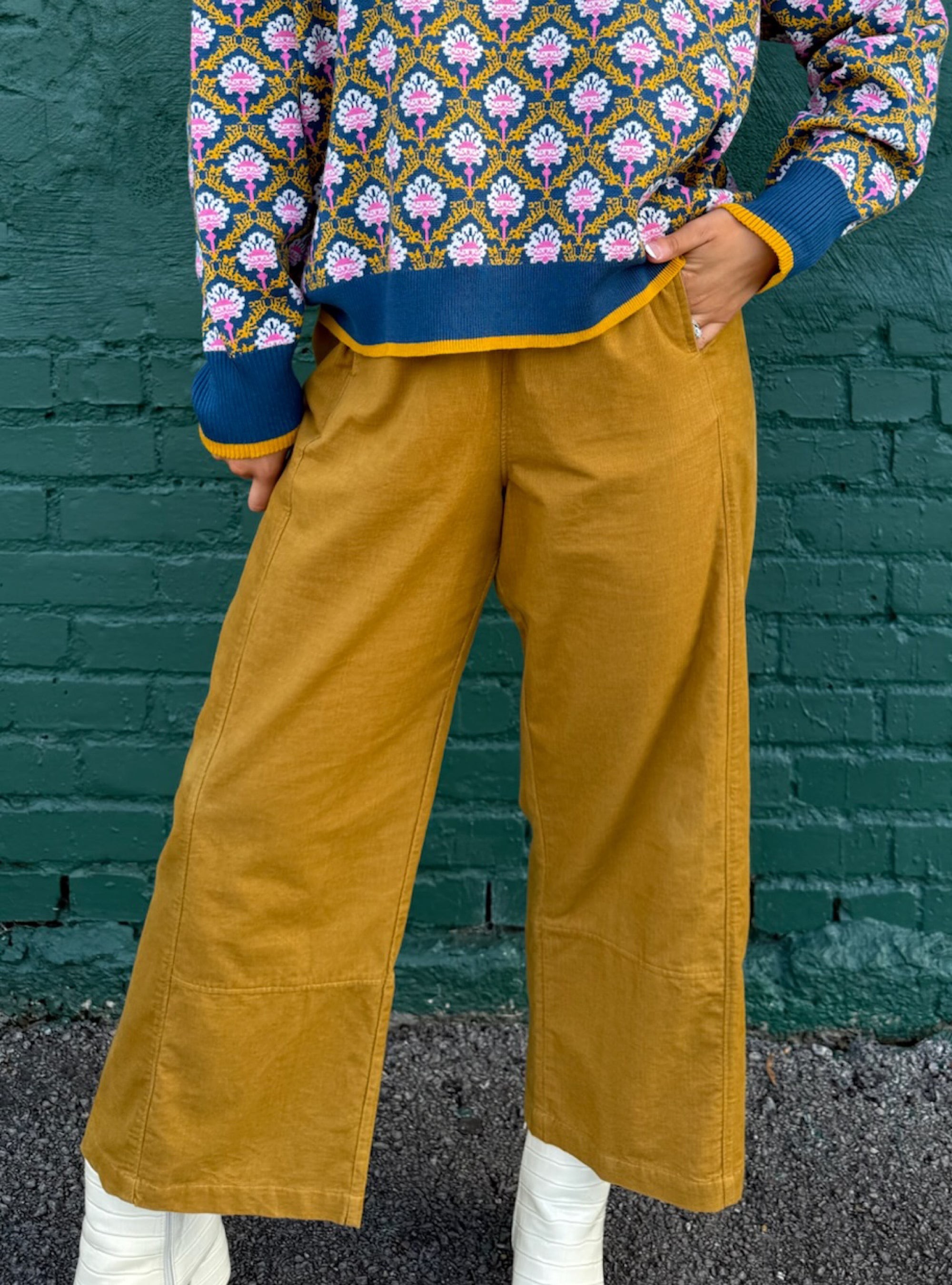 Ivy Jane Gold Corduroy Barrel Pants