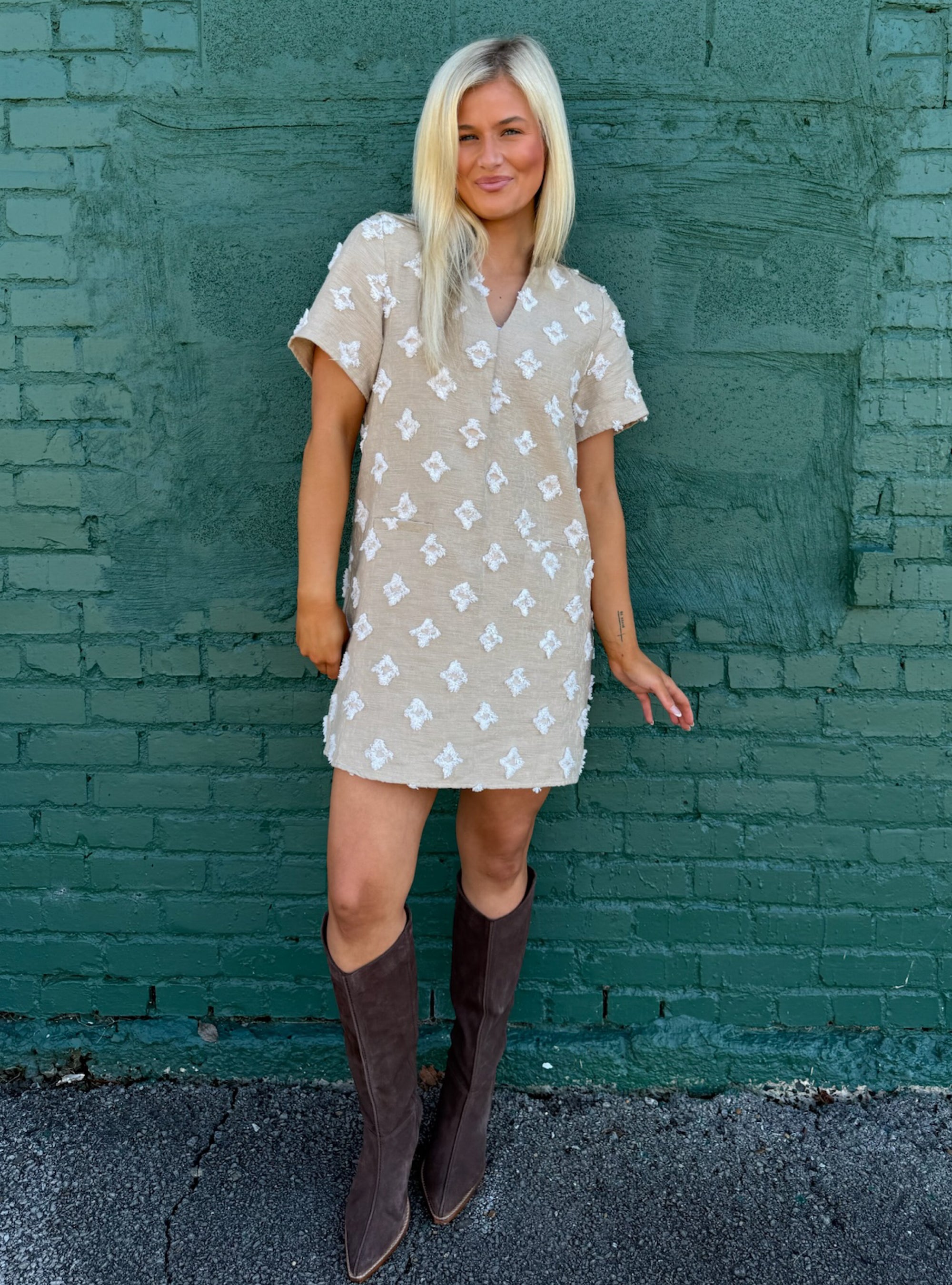 Serving Latte Vibes In Every Stitch Dress