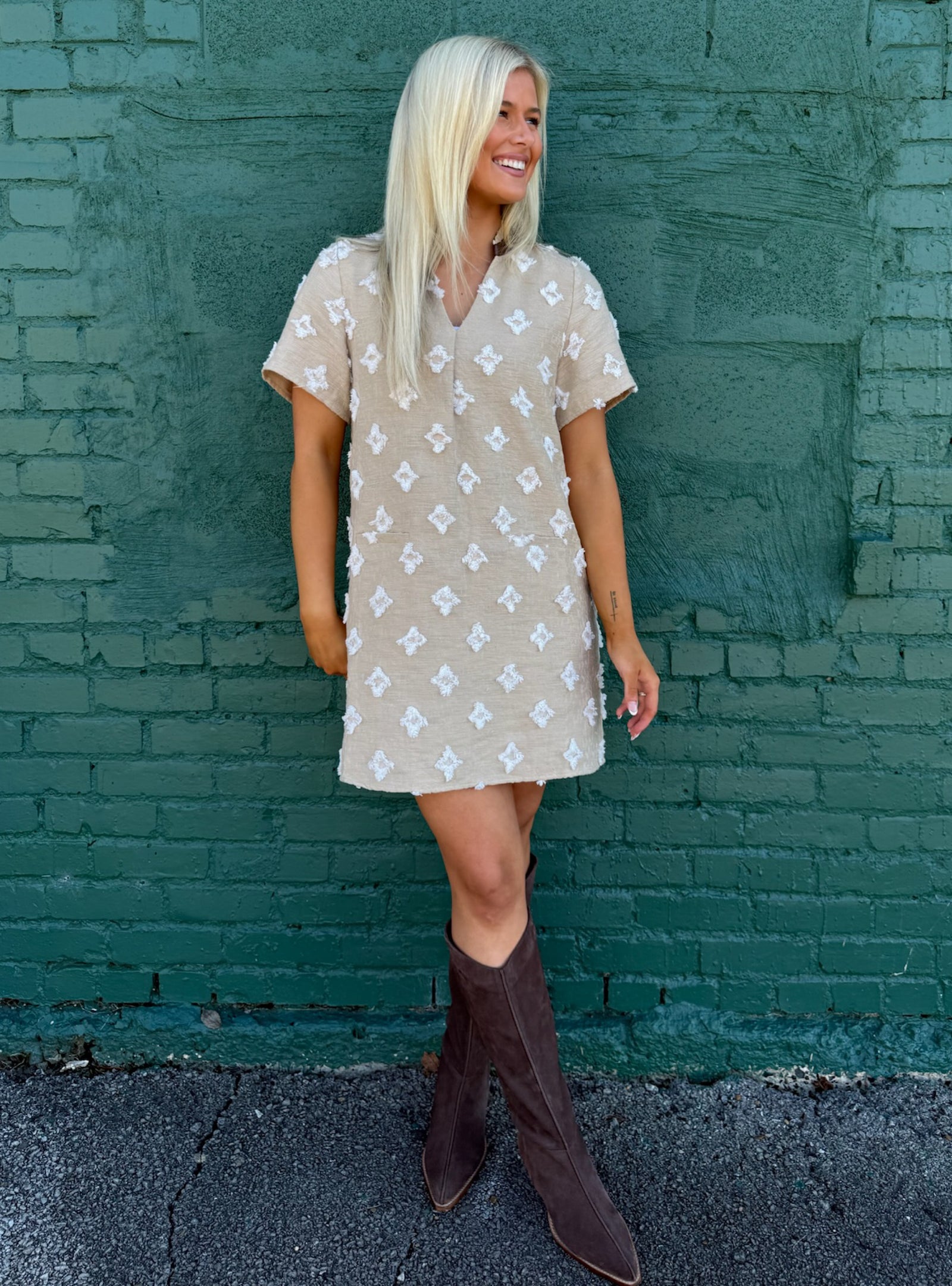 Serving Latte Vibes In Every Stitch Dress