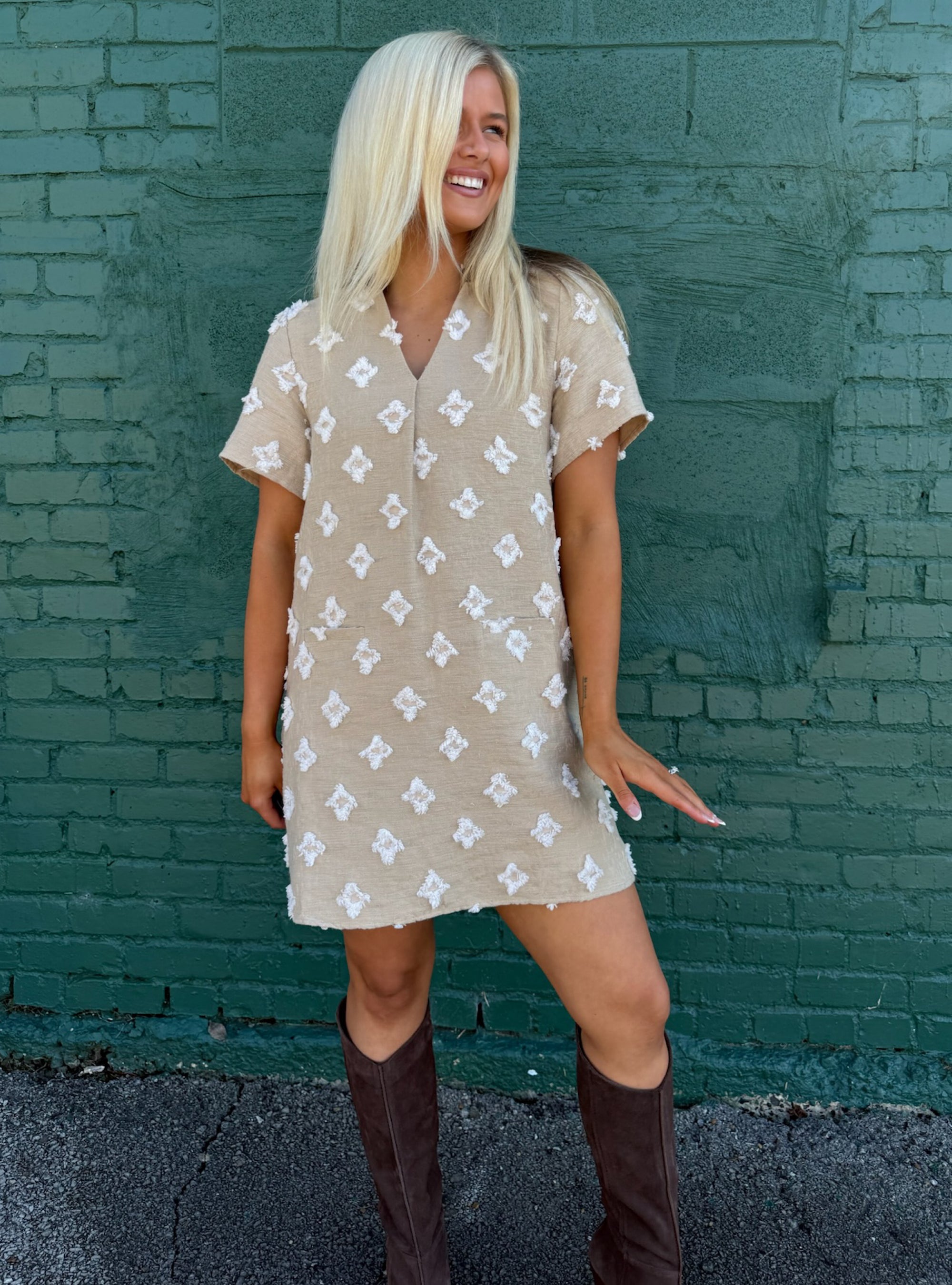 Serving Latte Vibes In Every Stitch Dress