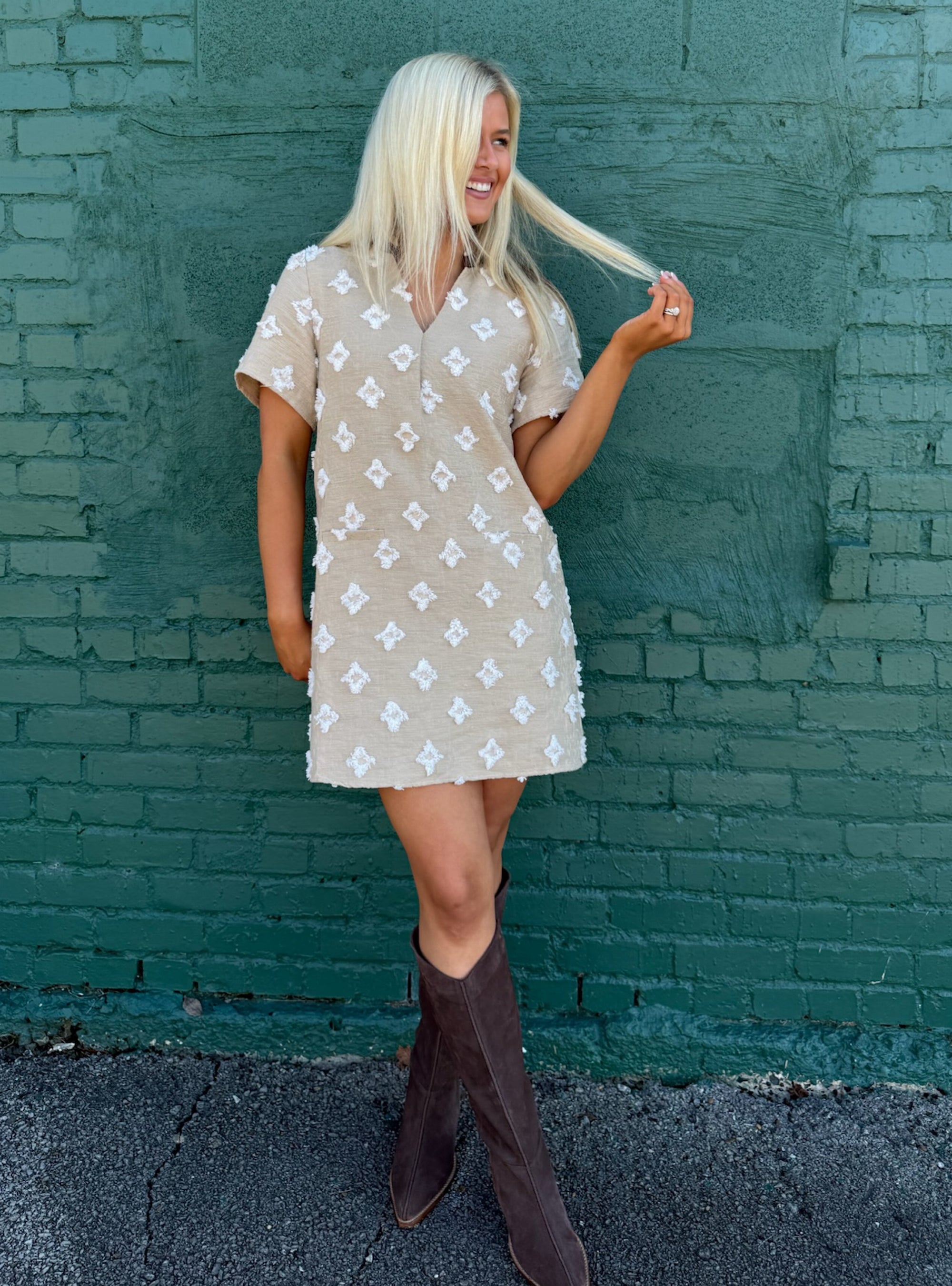 Serving Latte Vibes In Every Stitch Dress