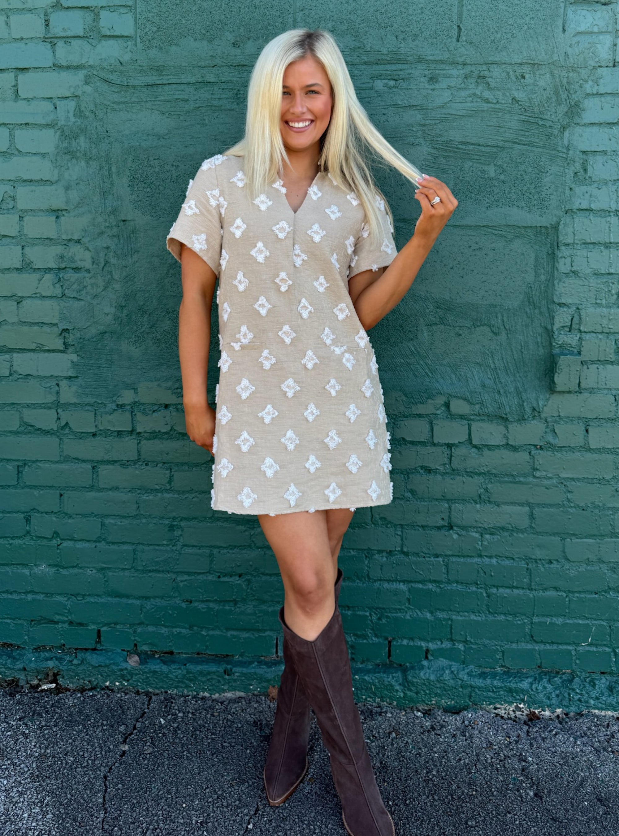 Serving Latte Vibes In Every Stitch Dress