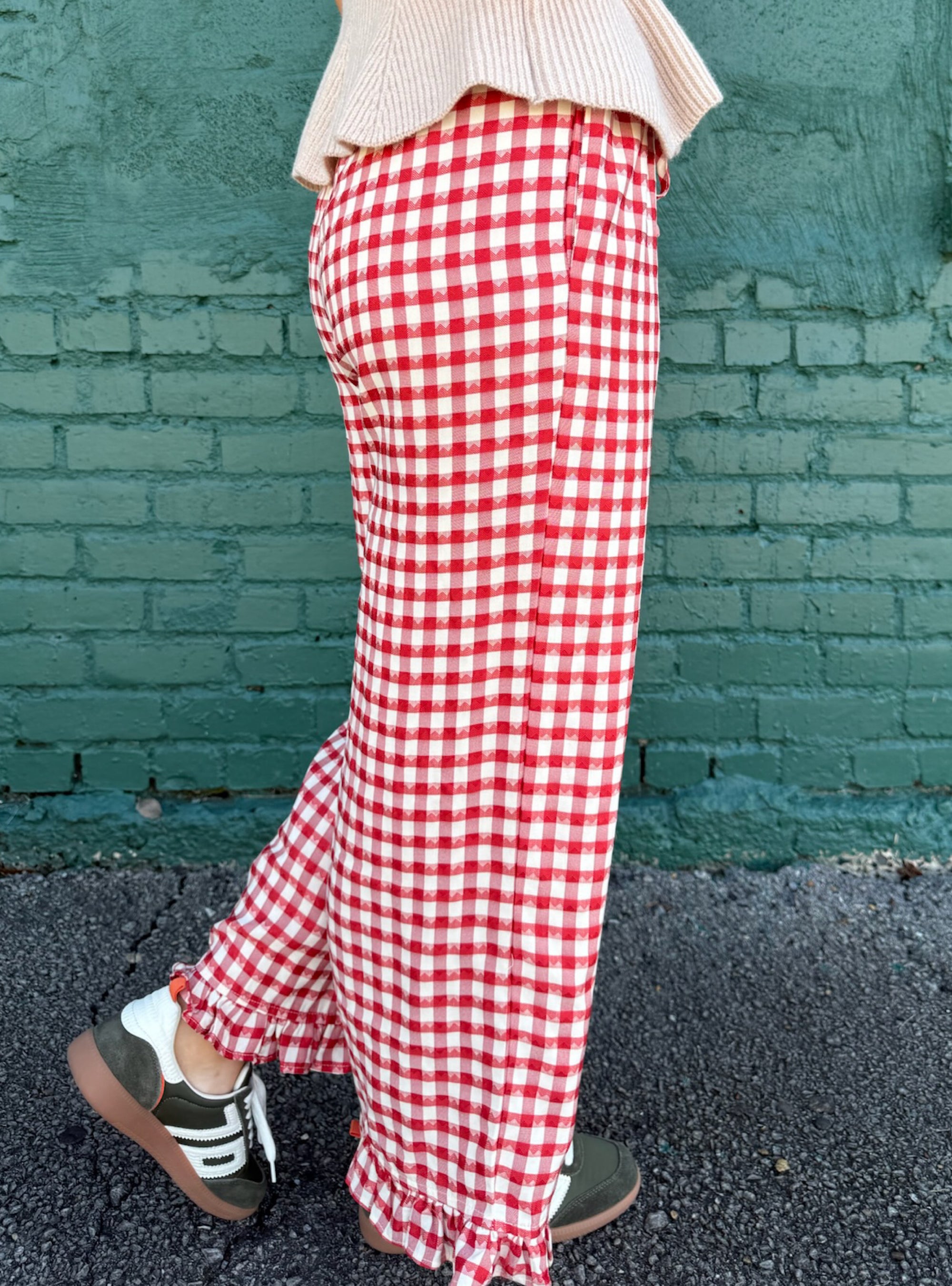 Gingham Goals Ruffle Bottom Pant