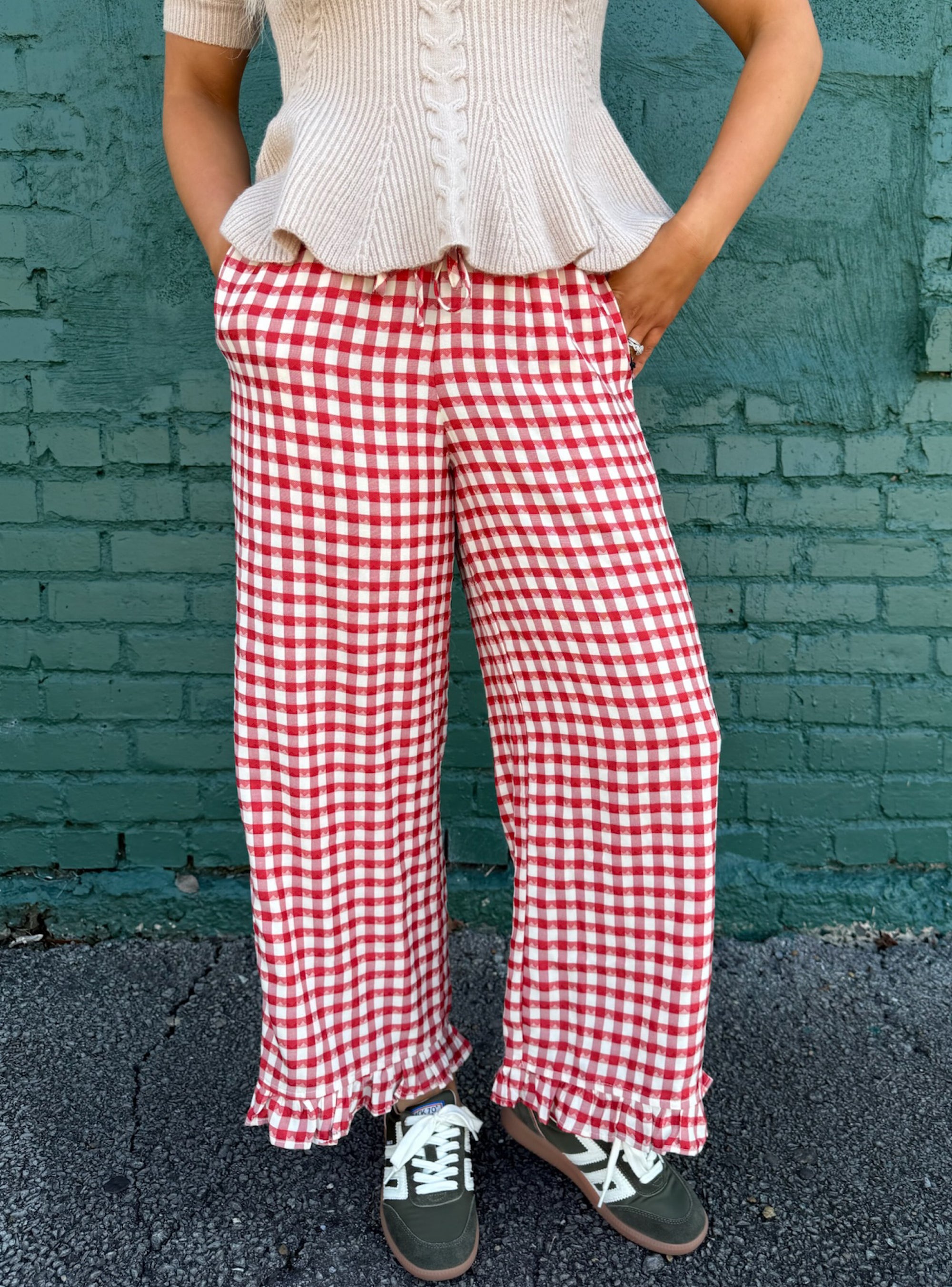 Gingham Goals Ruffle Bottom Pant