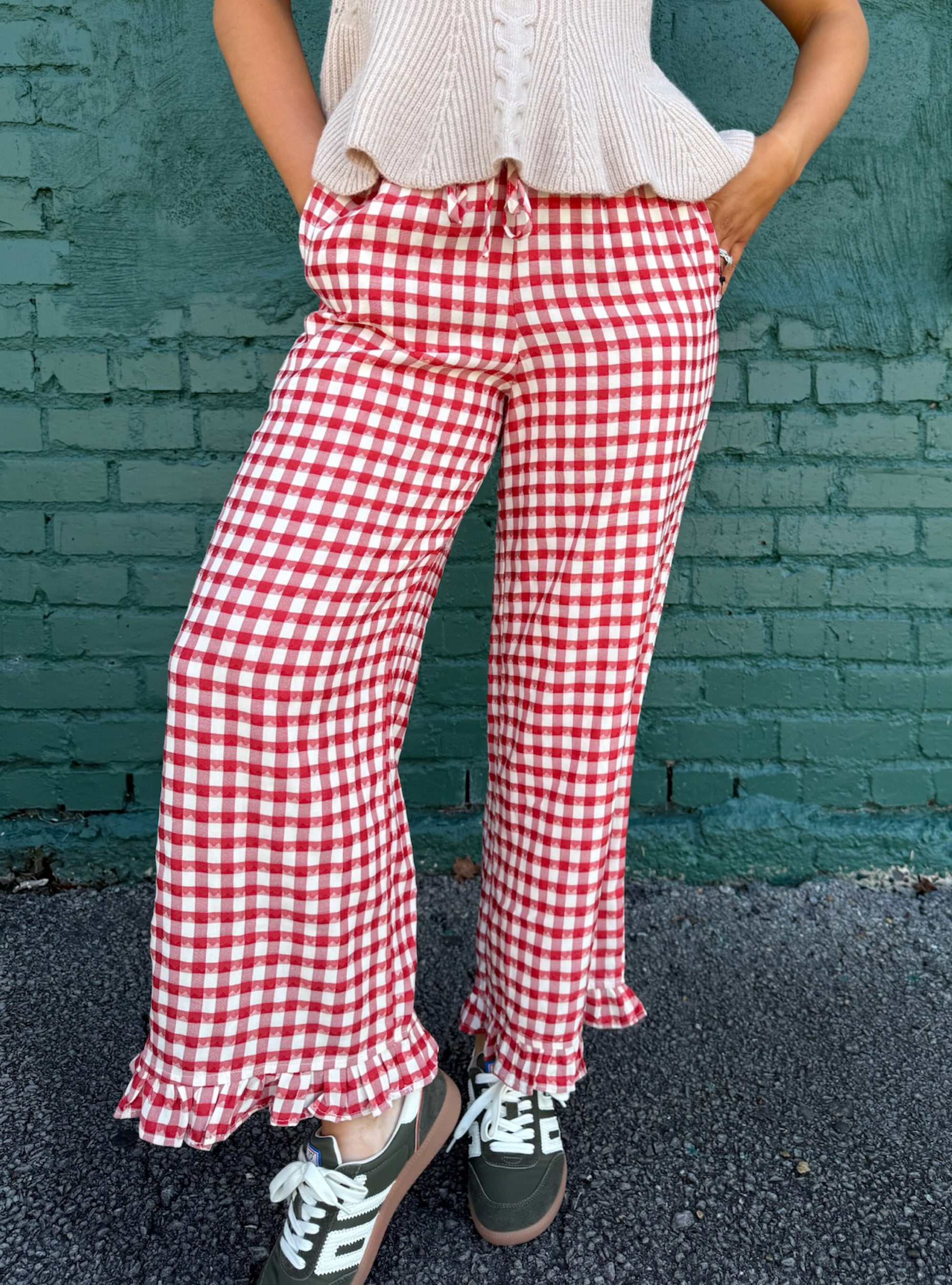 Gingham Goals Ruffle Bottom Pant