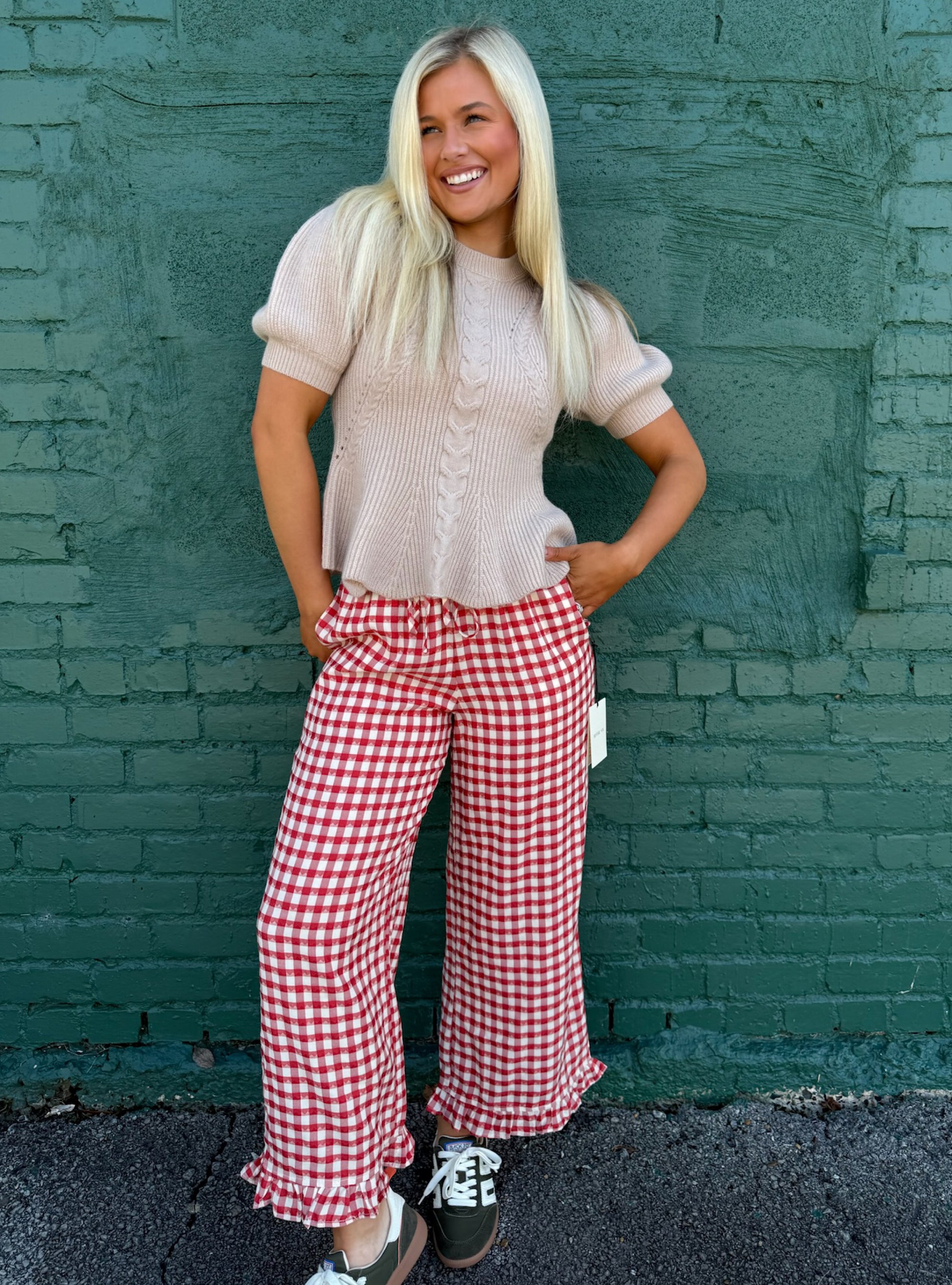 Gingham Goals Ruffle Bottom Pant