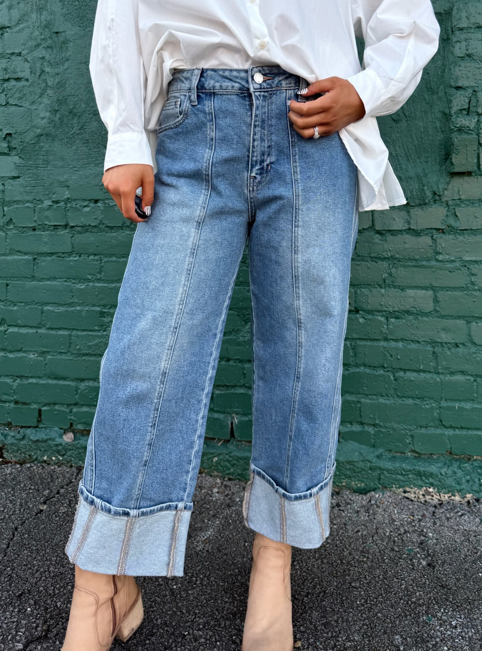 Just Black Cuffed Barrel Jeans