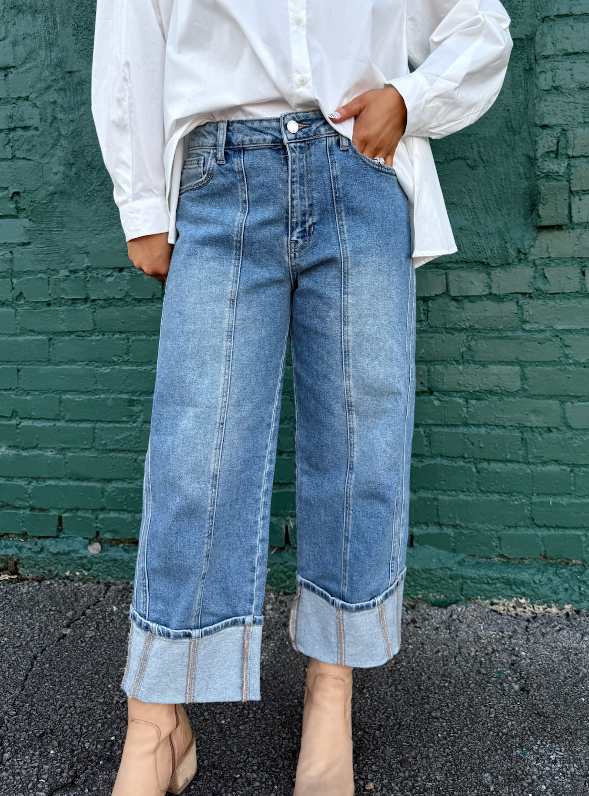 Just Black Cuffed Barrel Jeans