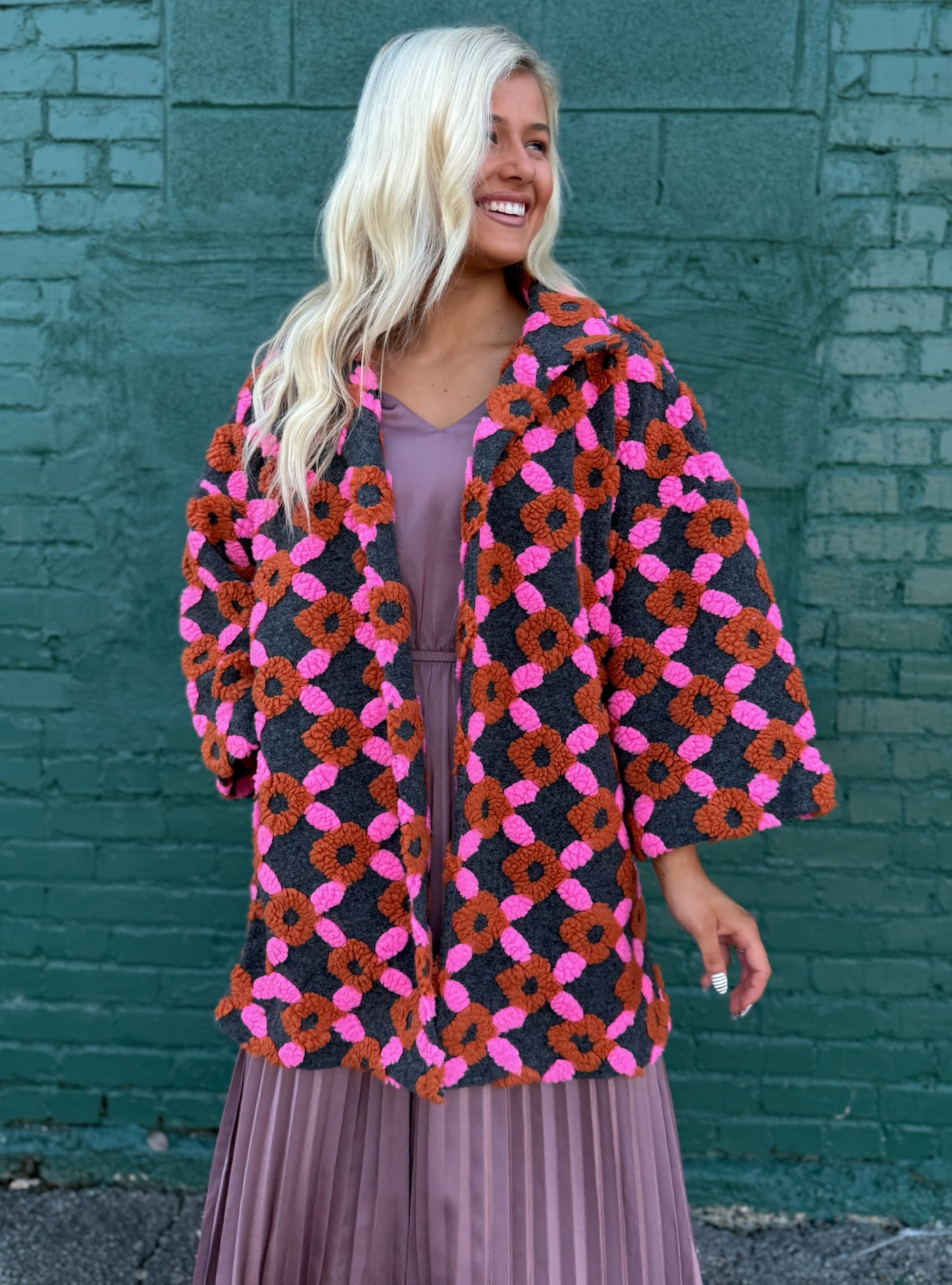 Ivy Jane Puff Pattern Open Front Jacket