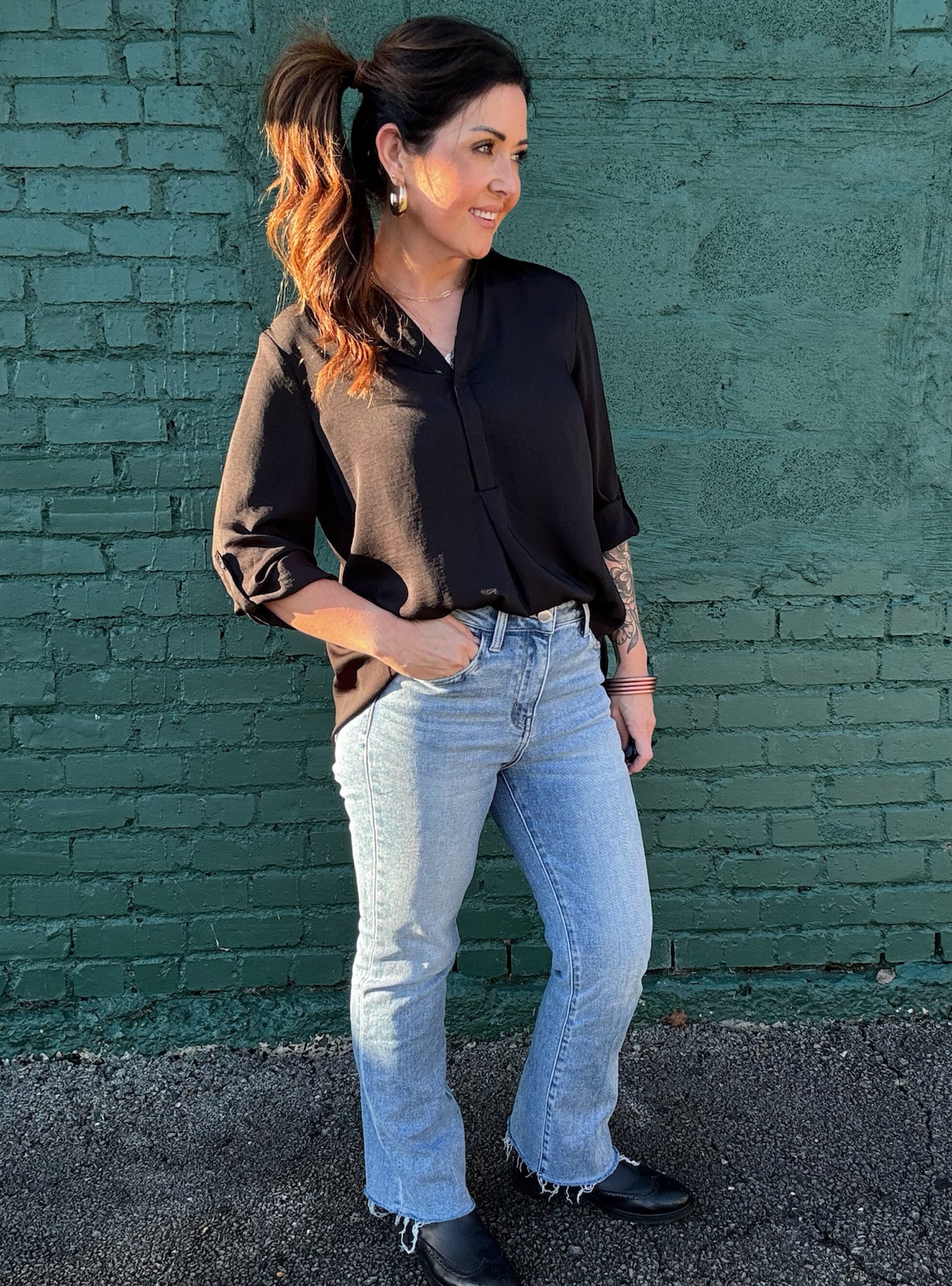 Renuar Button Up Top - Black