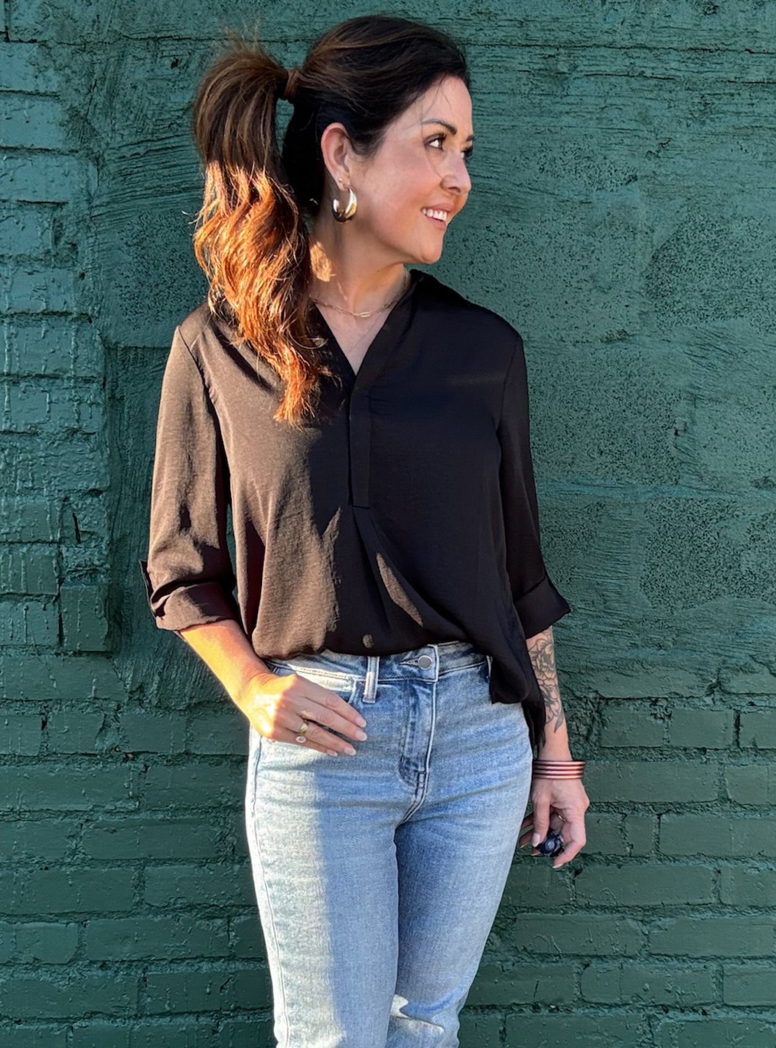 Renuar Button Up Top - Black