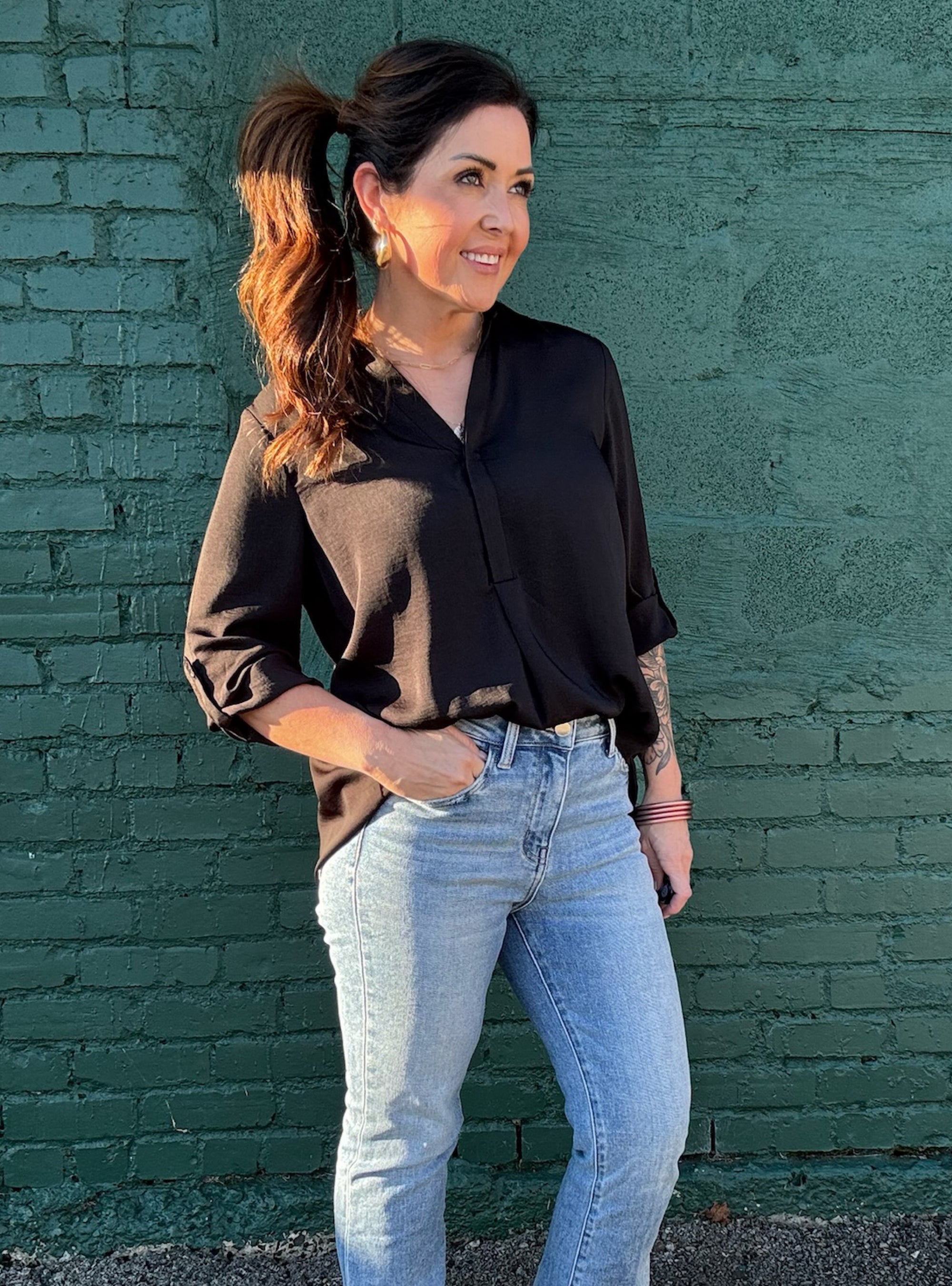 Renuar Button Up Top - Black