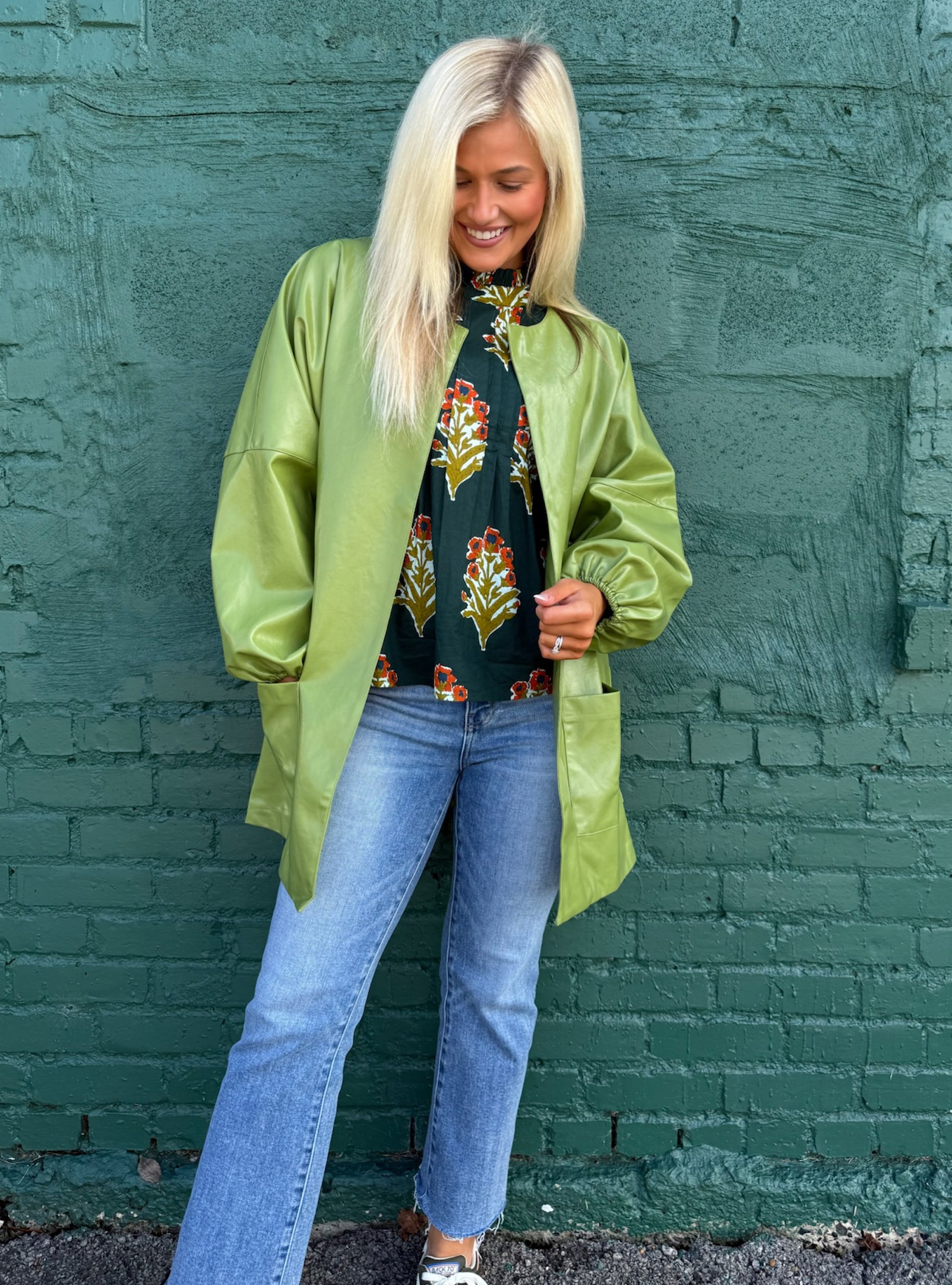 Green Apple of My Eye Faux Leather Jacket