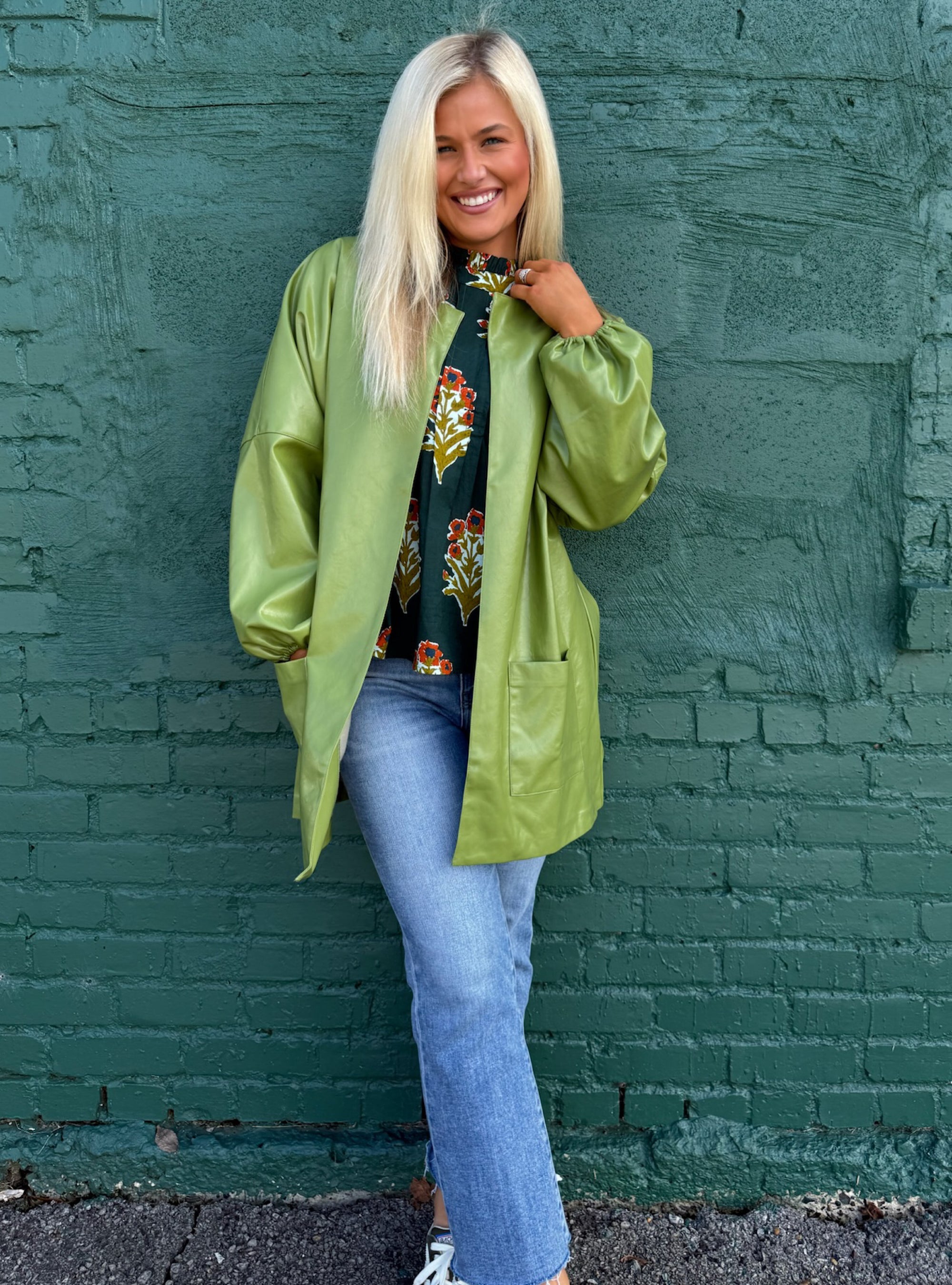 Green Apple of My Eye Faux Leather Jacket