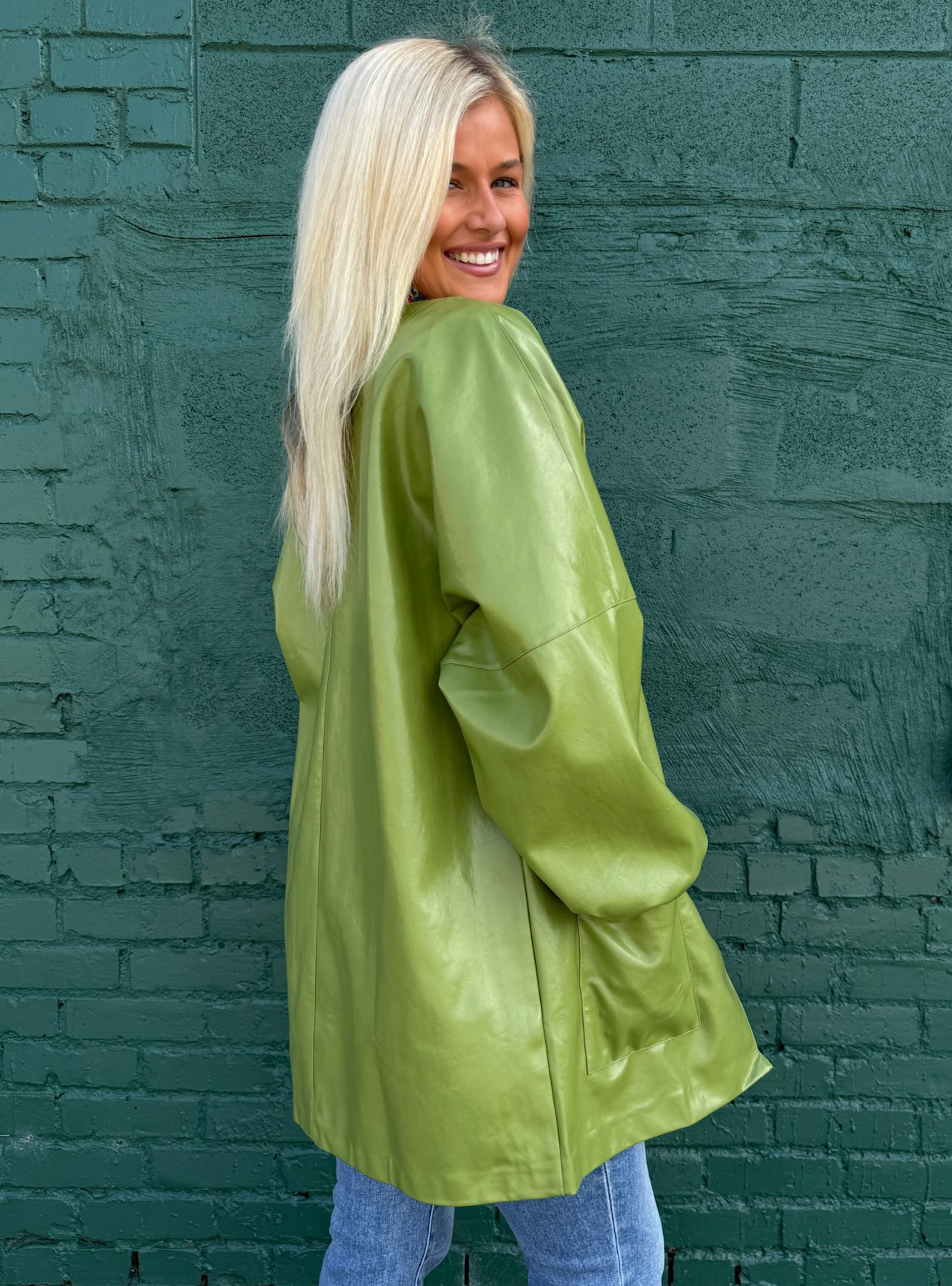 Green Apple of My Eye Faux Leather Jacket