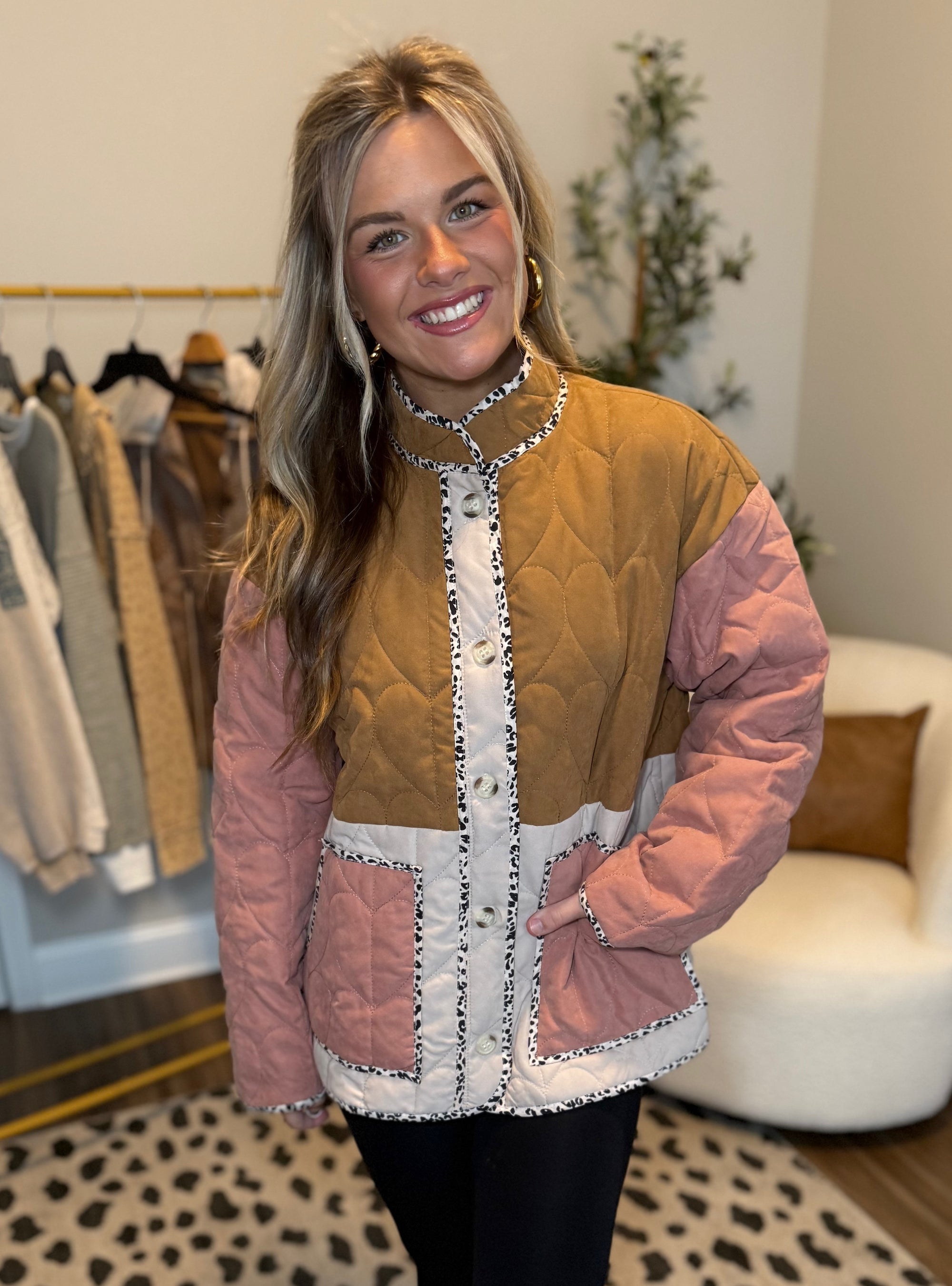 Color Block Party Leopard Trim Jacket