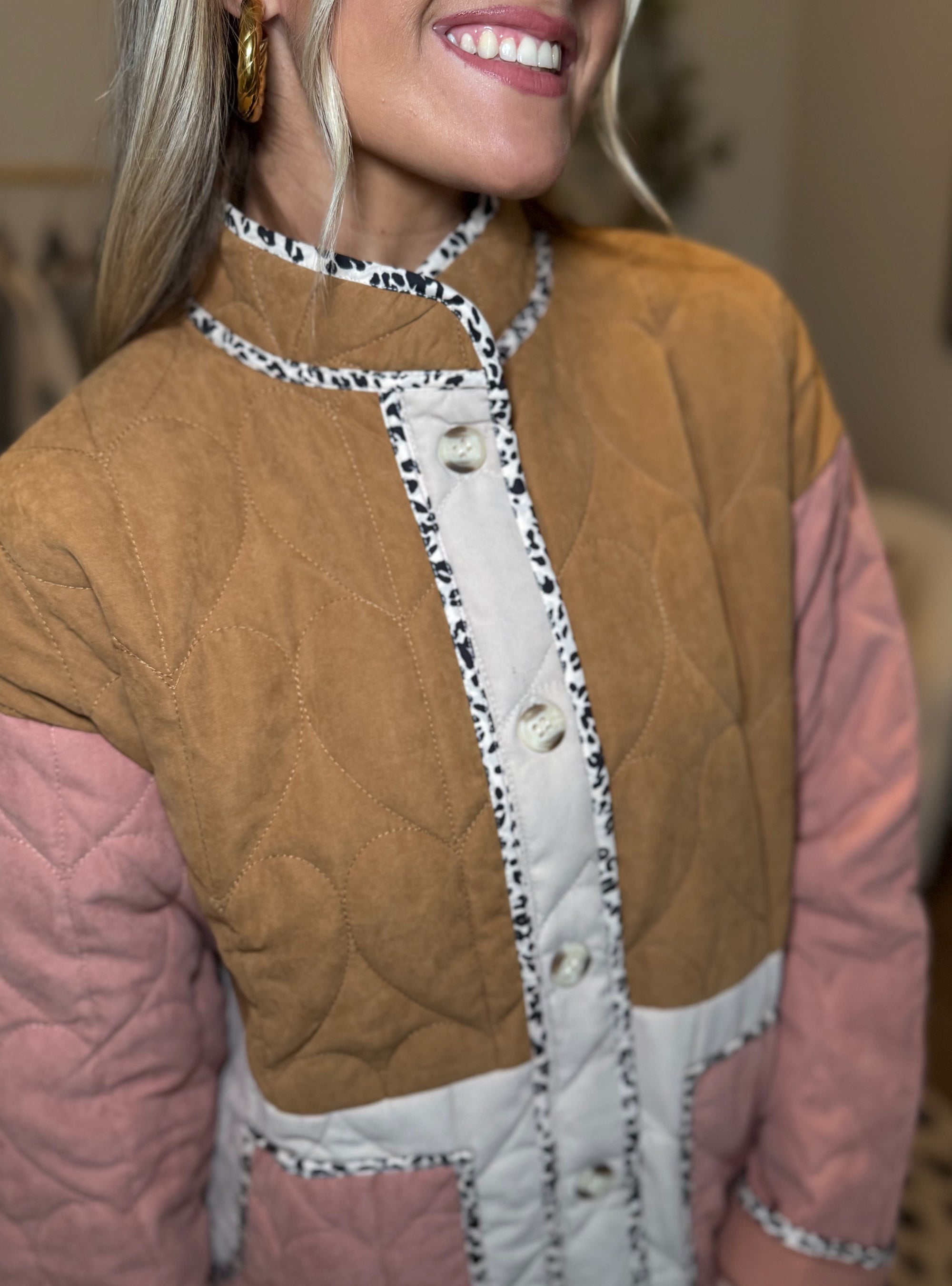 Color Block Party Leopard Trim Jacket