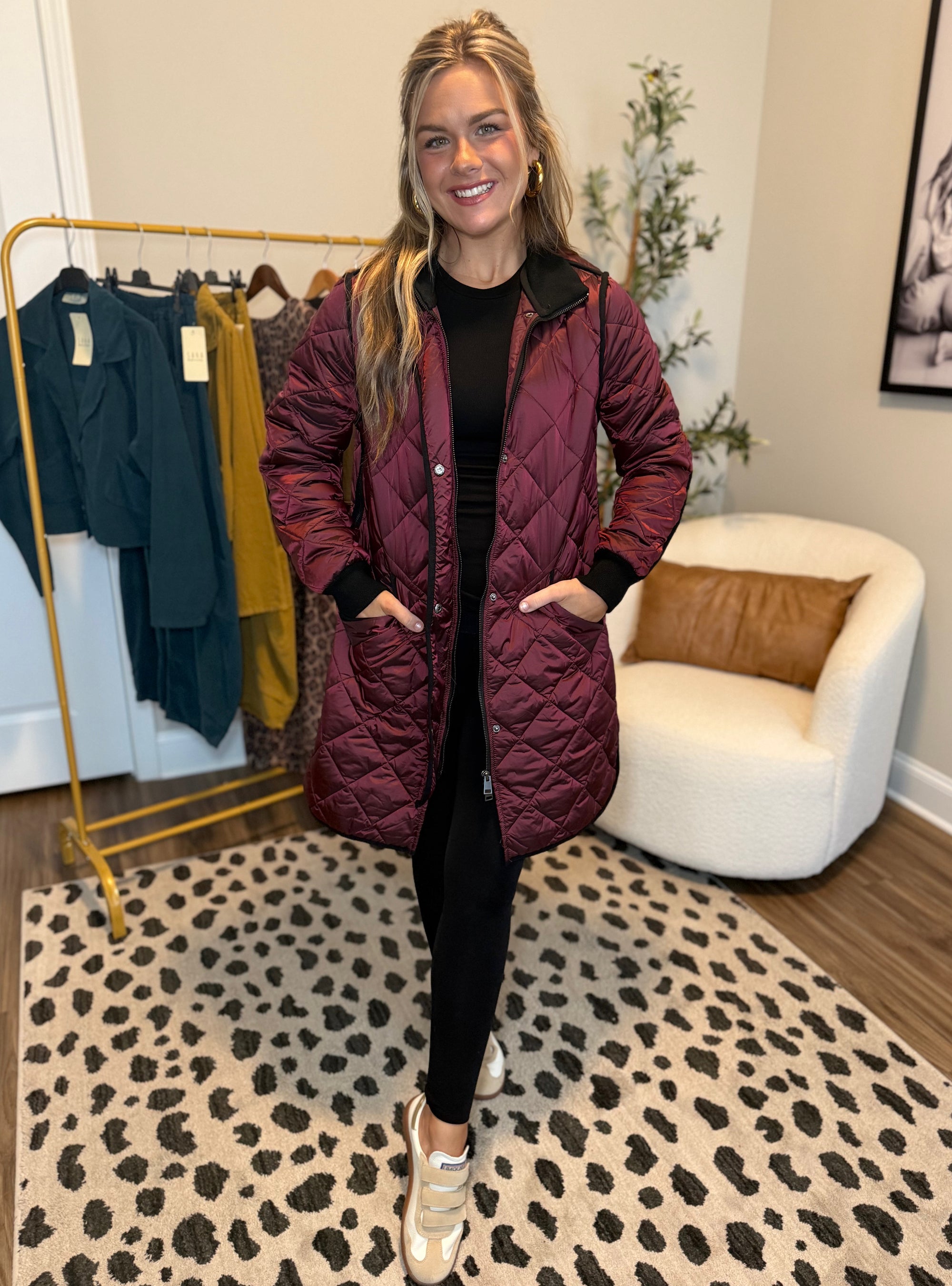 Charlie B Wine Puffy Quilted Jacket