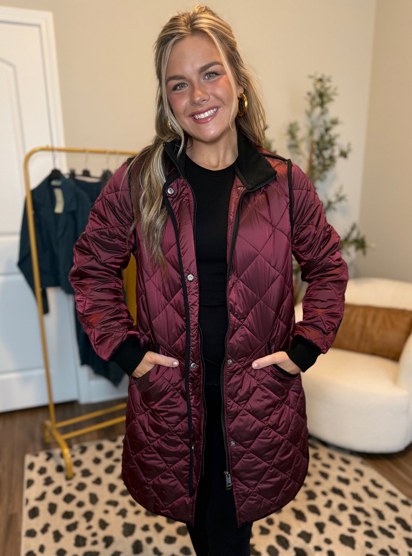 Charlie B Wine Puffy Quilted Jacket