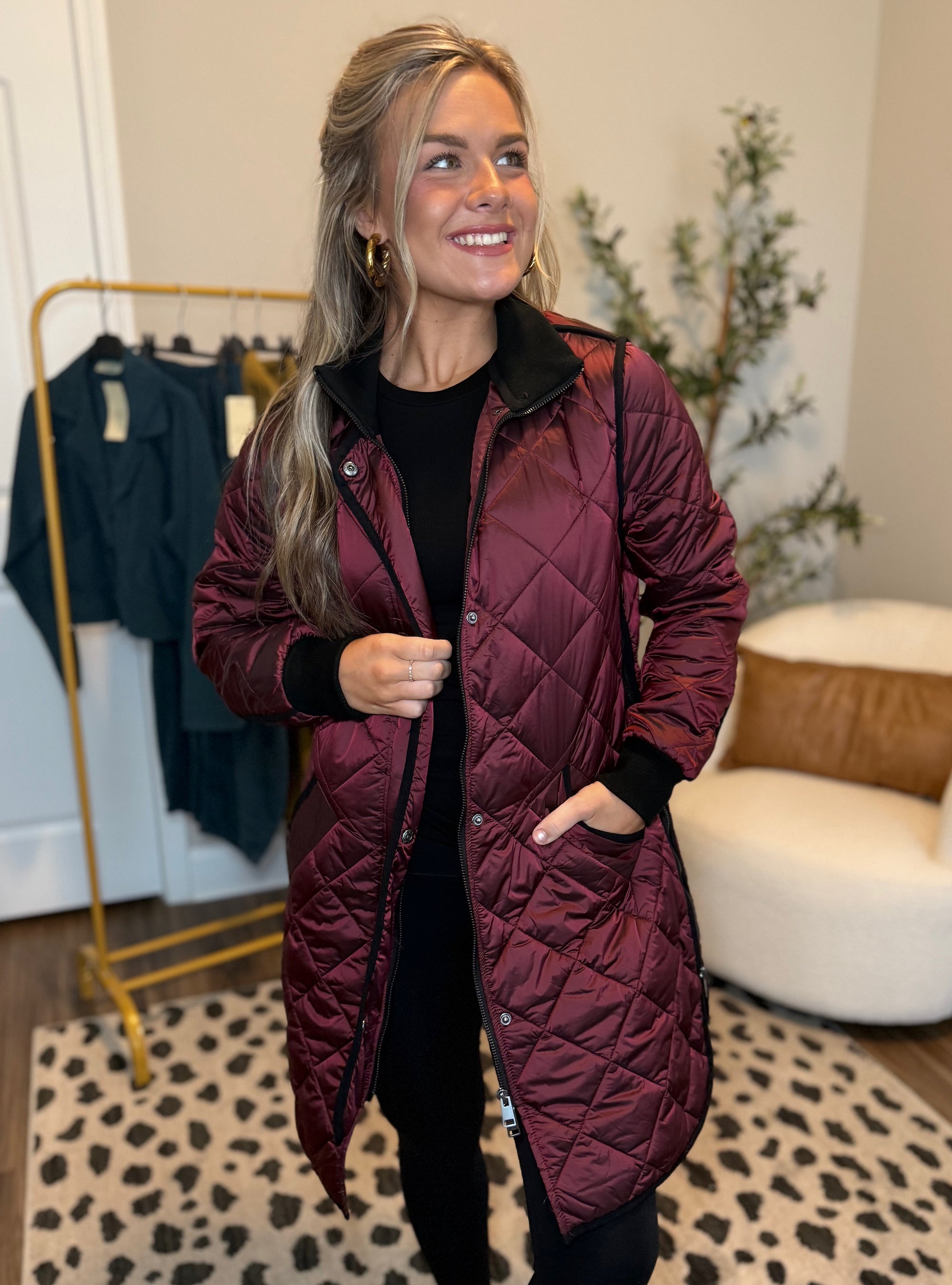 Charlie B Wine Puffy Quilted Jacket