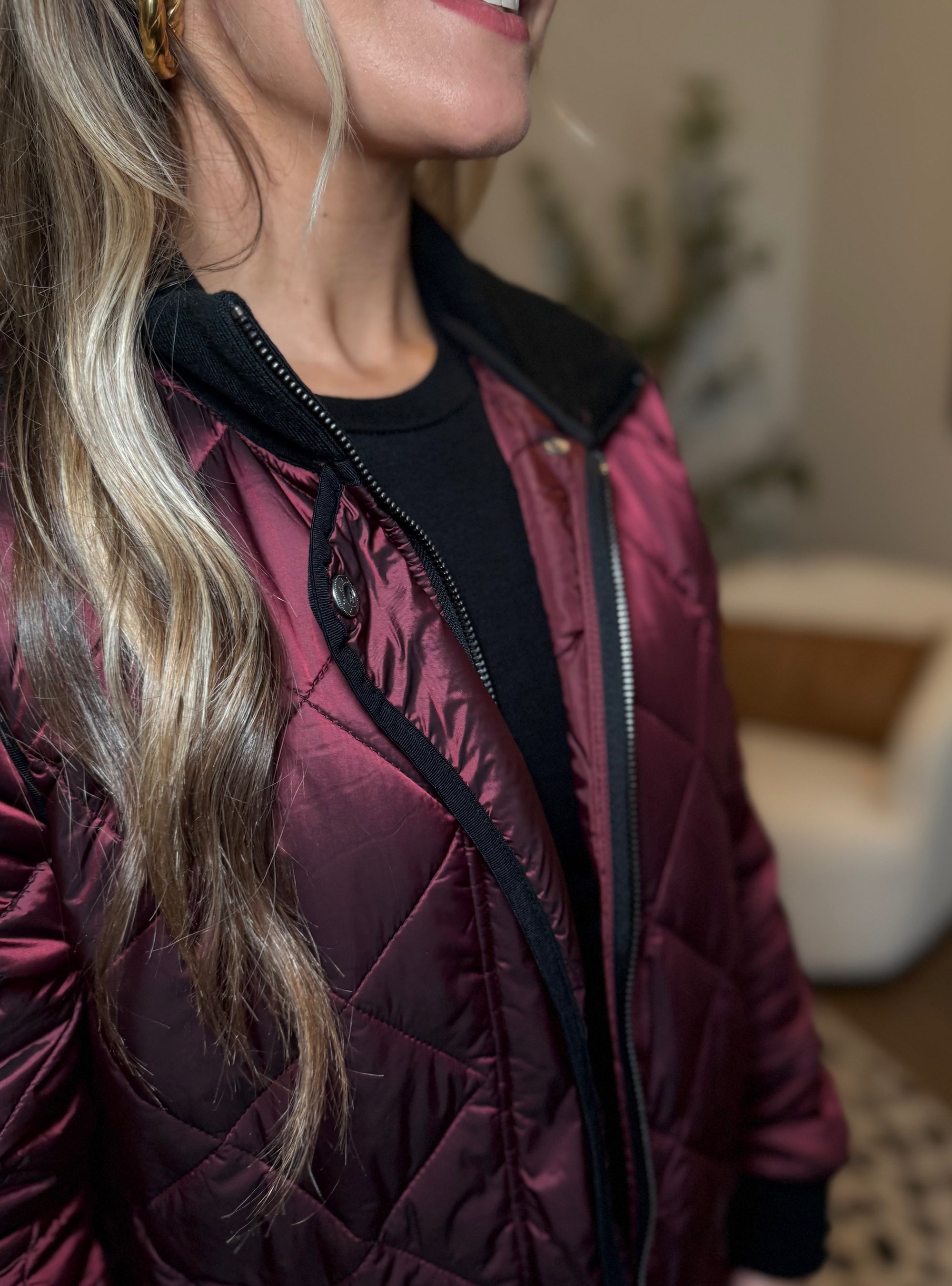 Charlie B Wine Puffy Quilted Jacket