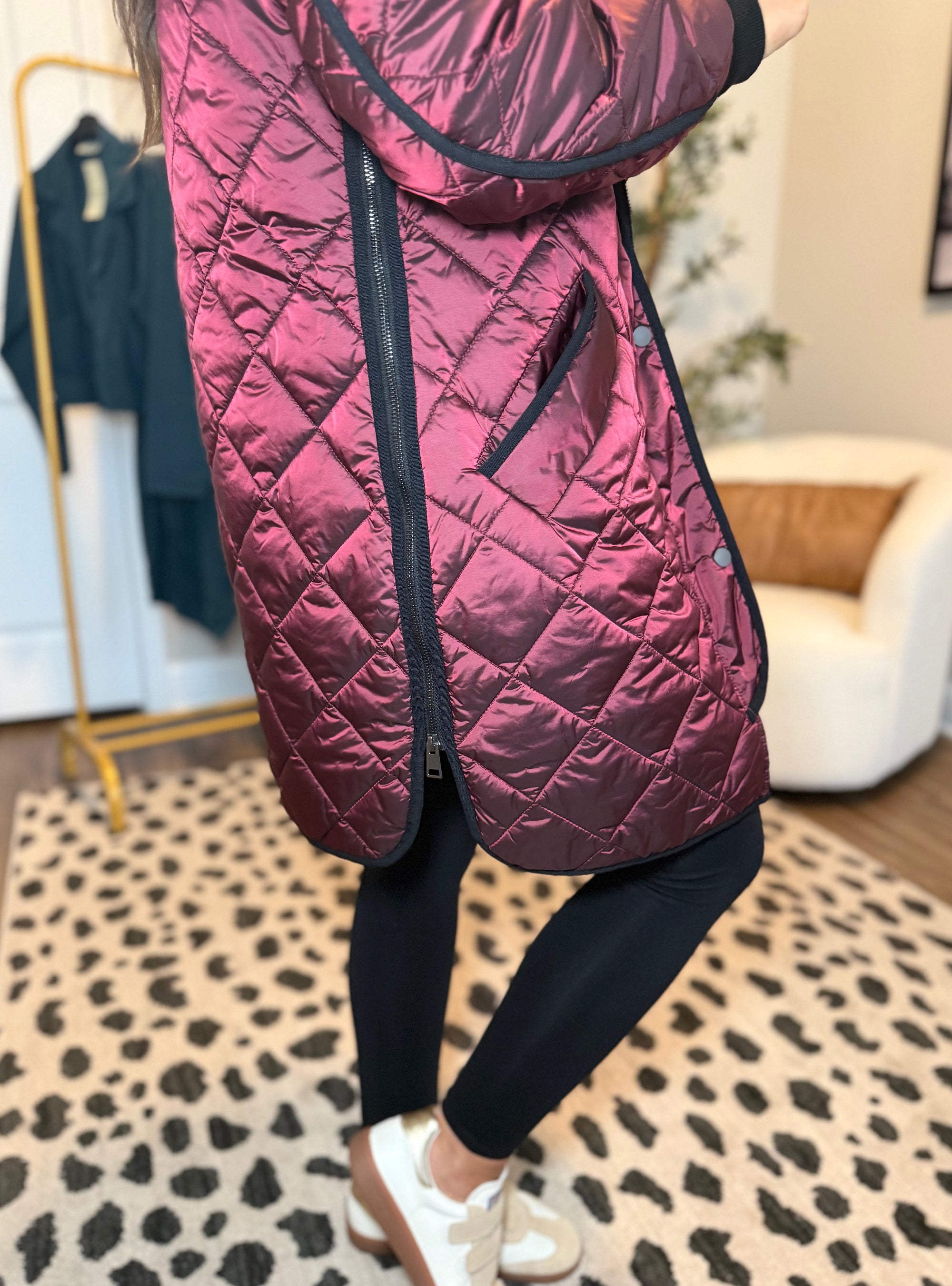 Charlie B Wine Puffy Quilted Jacket