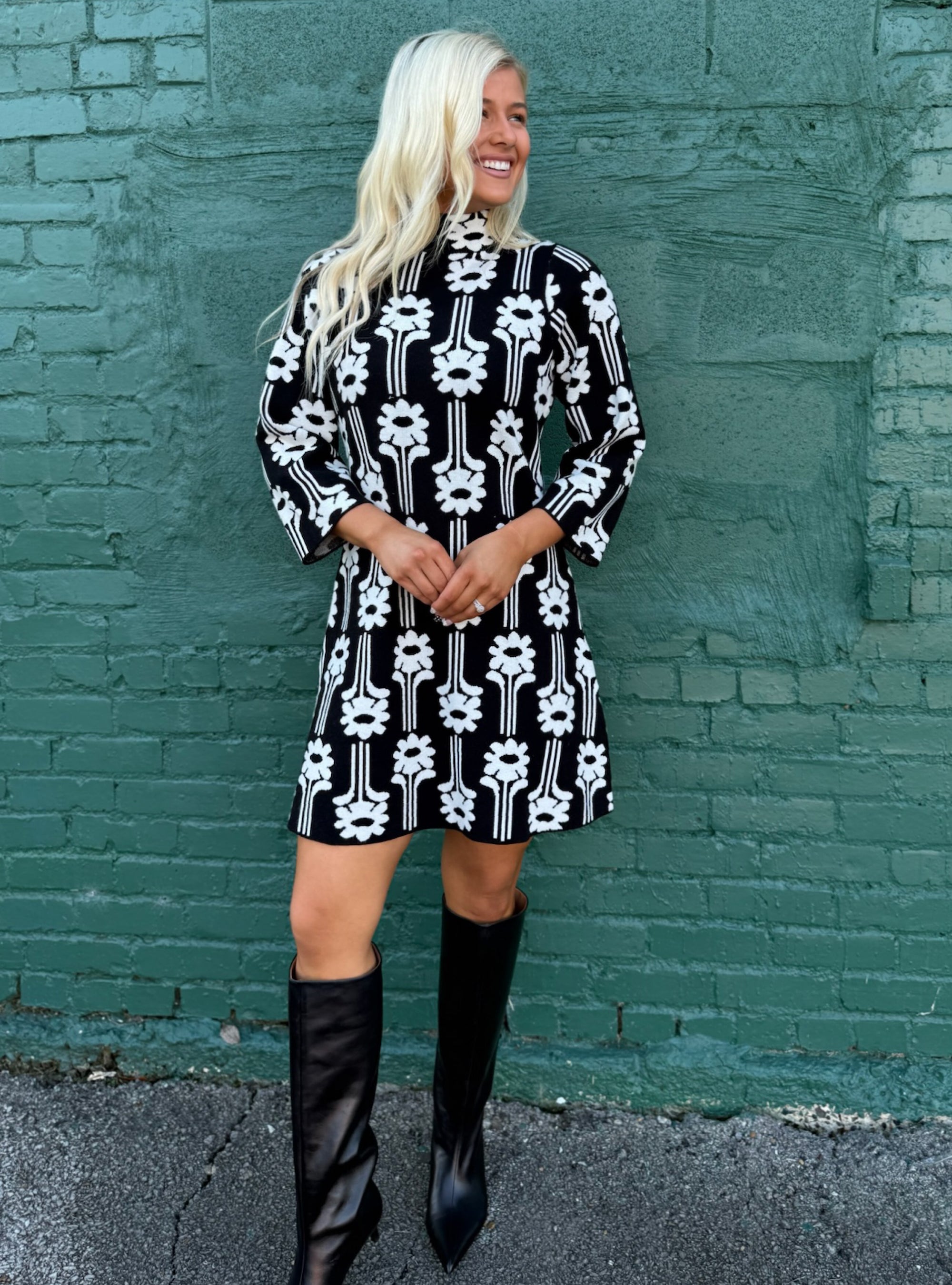 Uncle Frank Flower Power Black Knit Dress