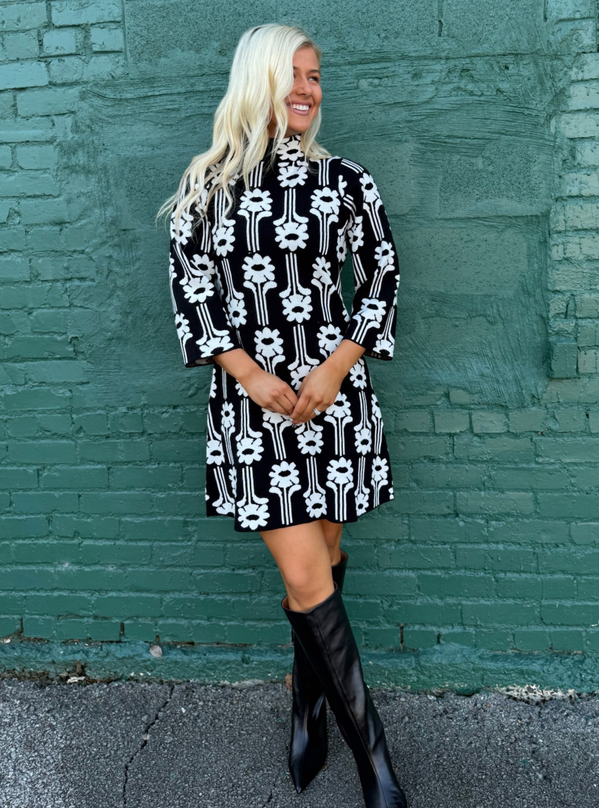 Uncle Frank Flower Power Black Knit Dress