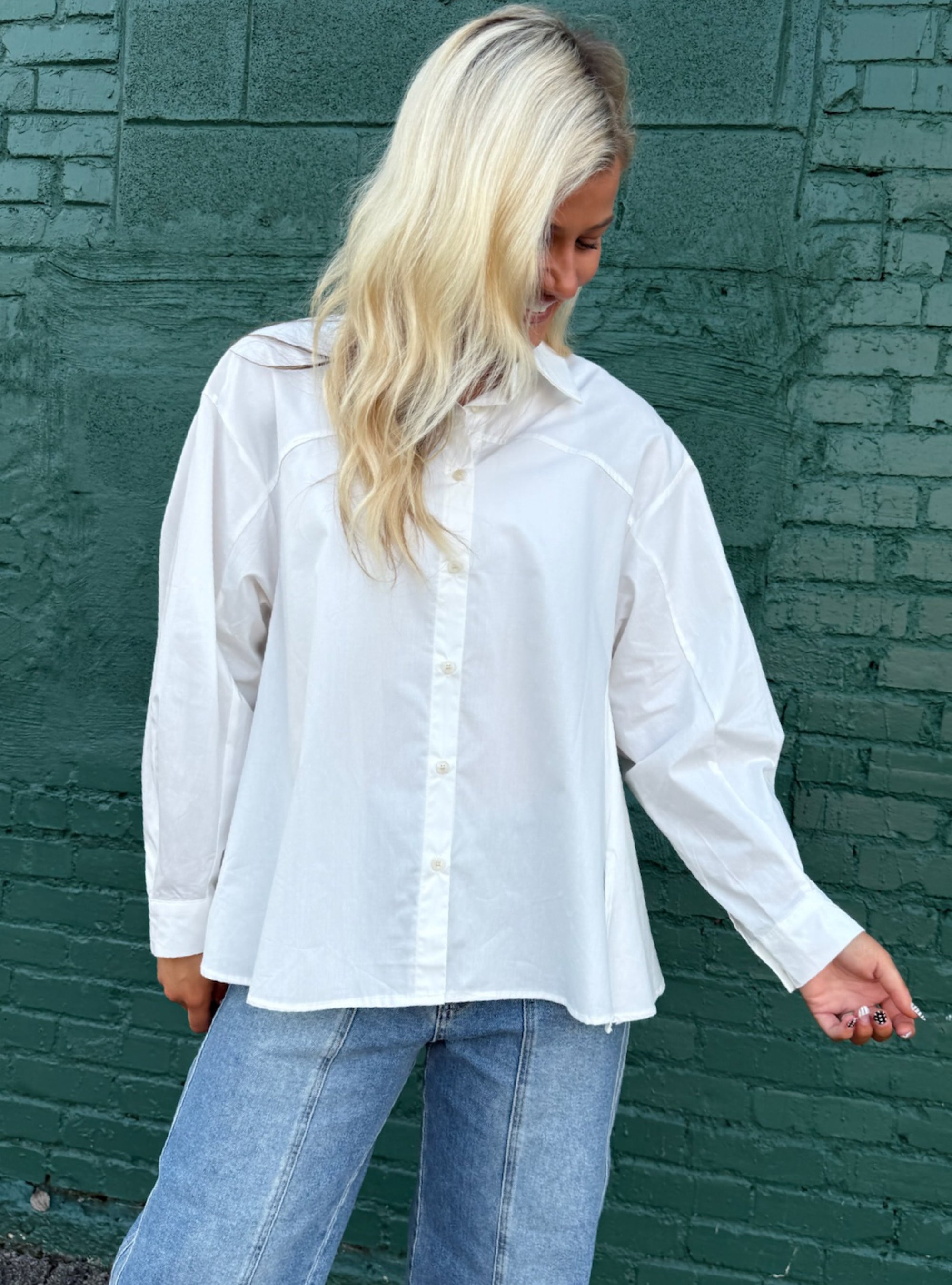 Buttoned Brilliance White Button-Up Top
