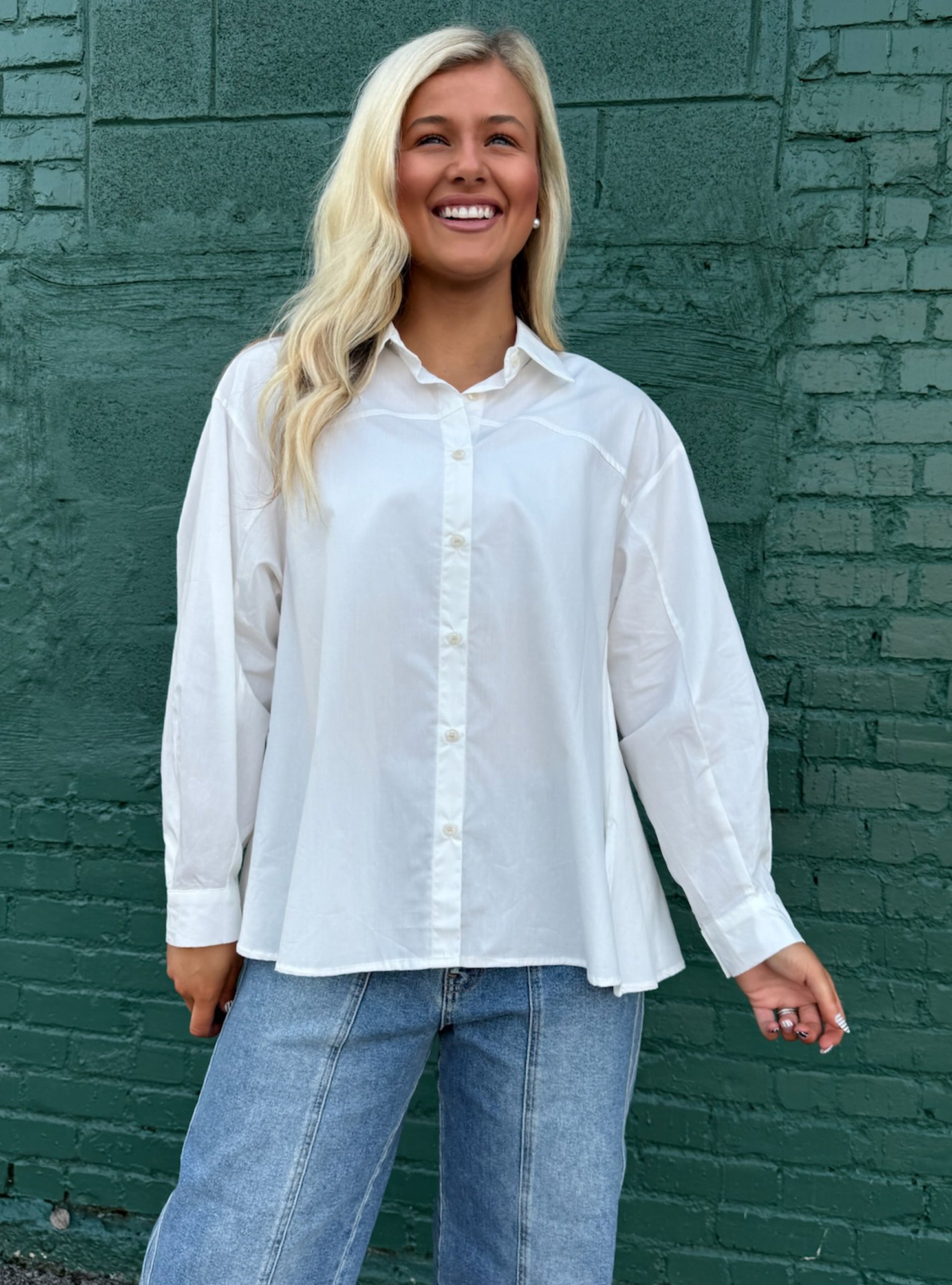 Buttoned Brilliance White Button-Up Top