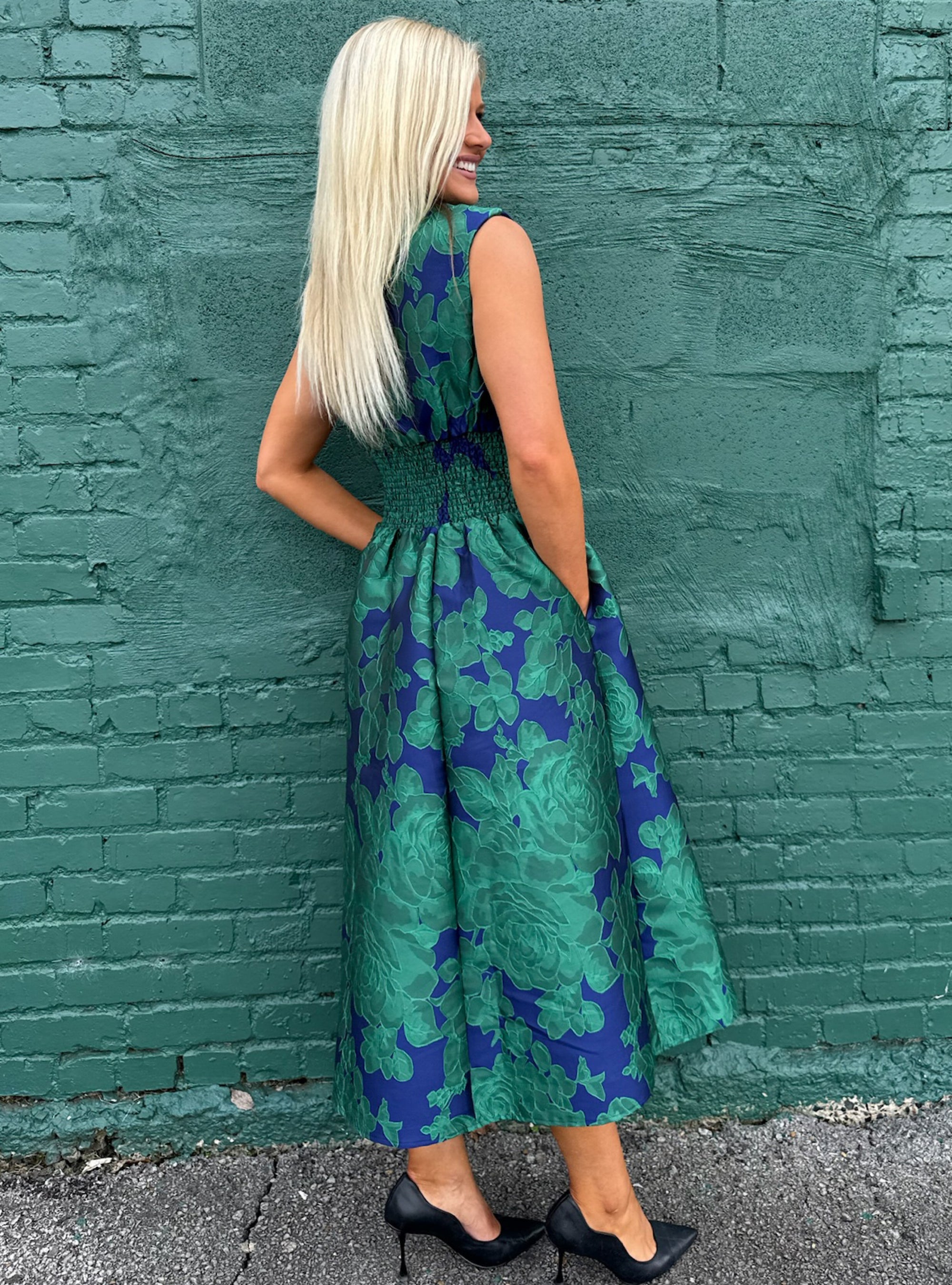 Midnight Garden Jacquard Midi Dress